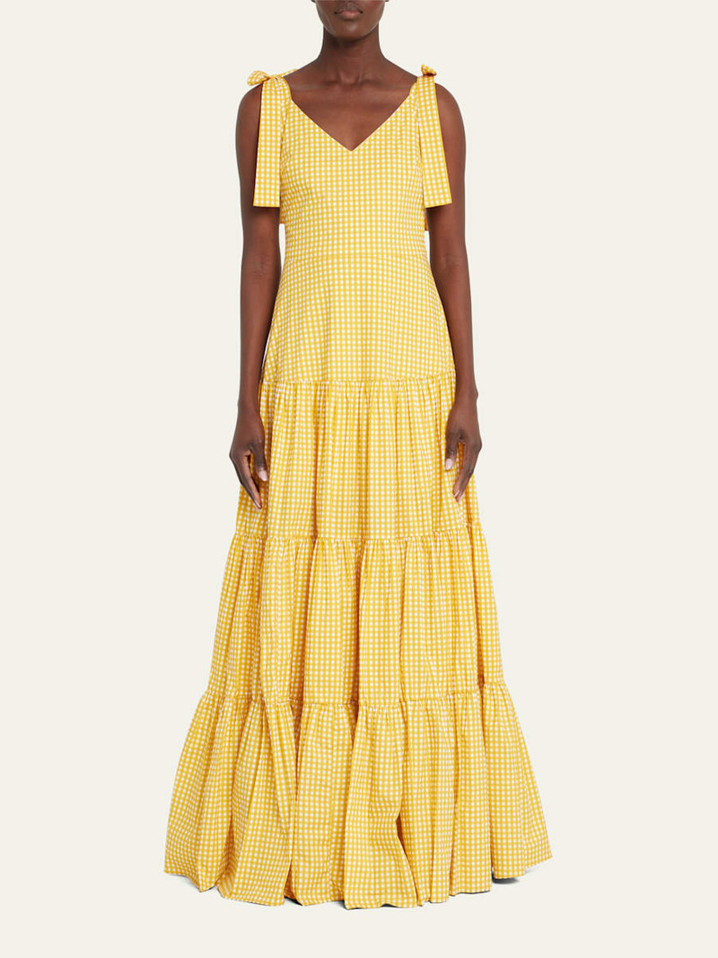CAROLINE CONSTAS Arianna Tie-Shoulder Tiered Poplin Maxi Dress outlook