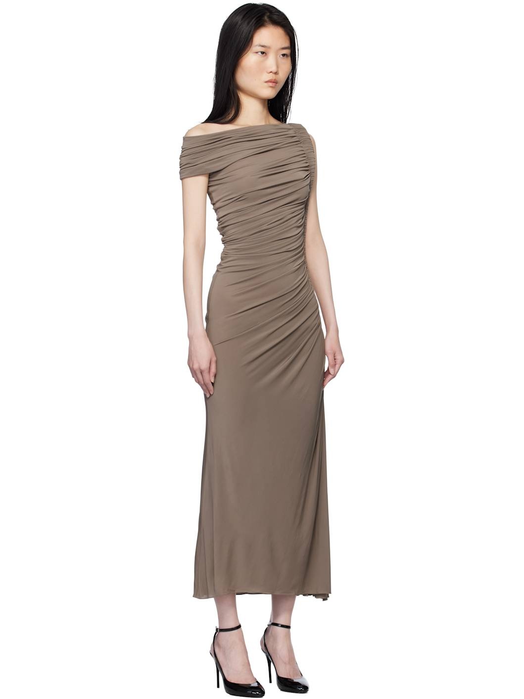 Taupe Asymmetric Pipe Midi Dress - 2
