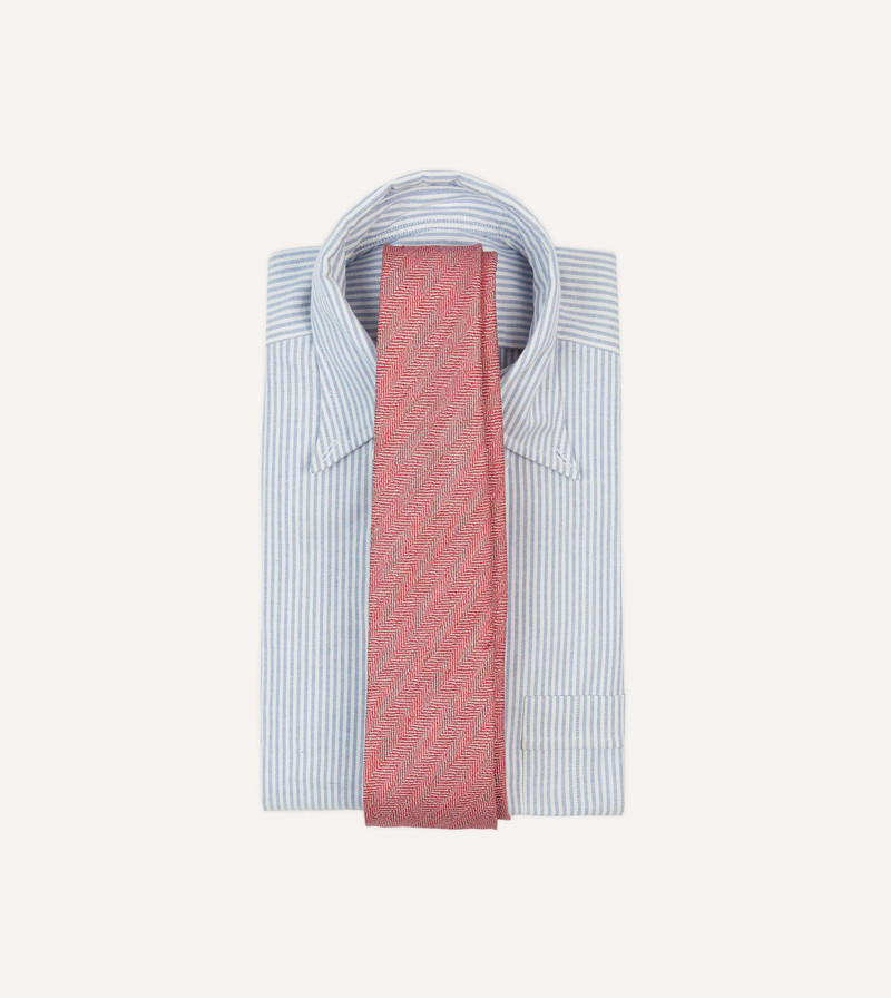 Drake's Red and Ecru Herringbone Linen Silk Tipped Tie outlook