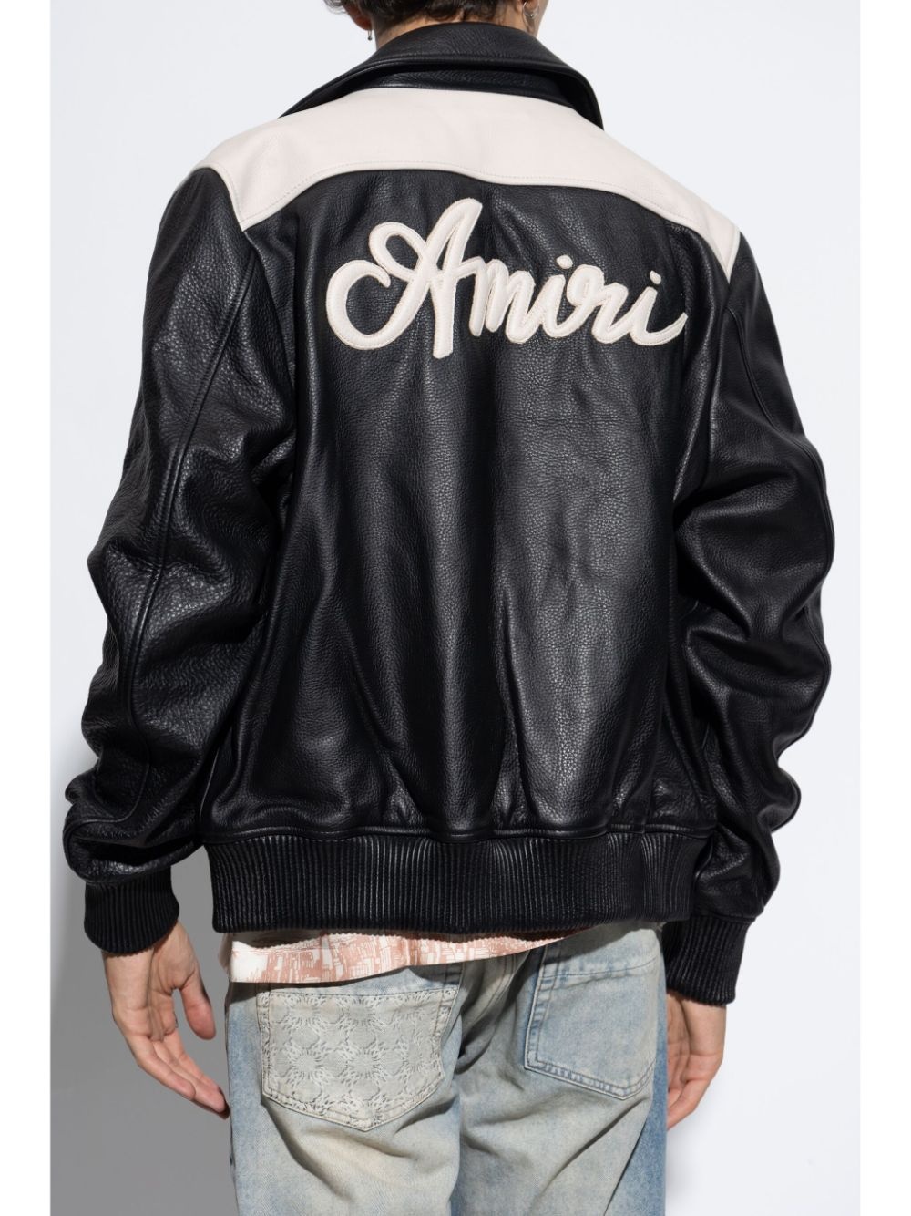 logo-embroidered leather jacket - 4