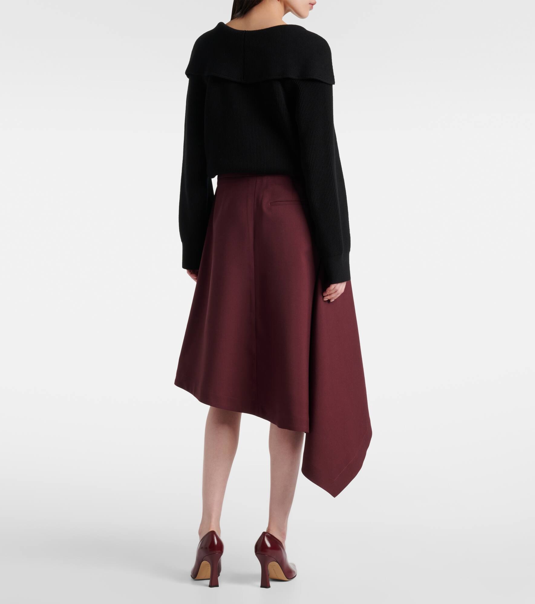 Asymmetric wool midi skirt - 3