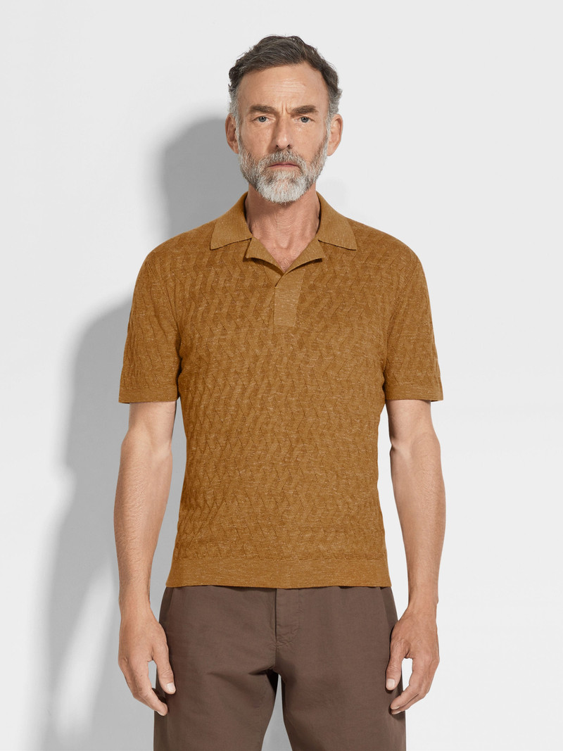 OCHRE MÉLANGE SILK CASHMERE AND LINEN POLO SHIRT 4