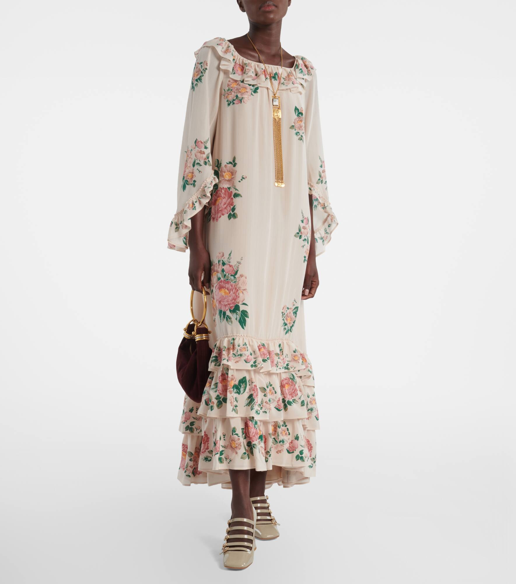 Floral silk crêpe de chine maxi dress - 2