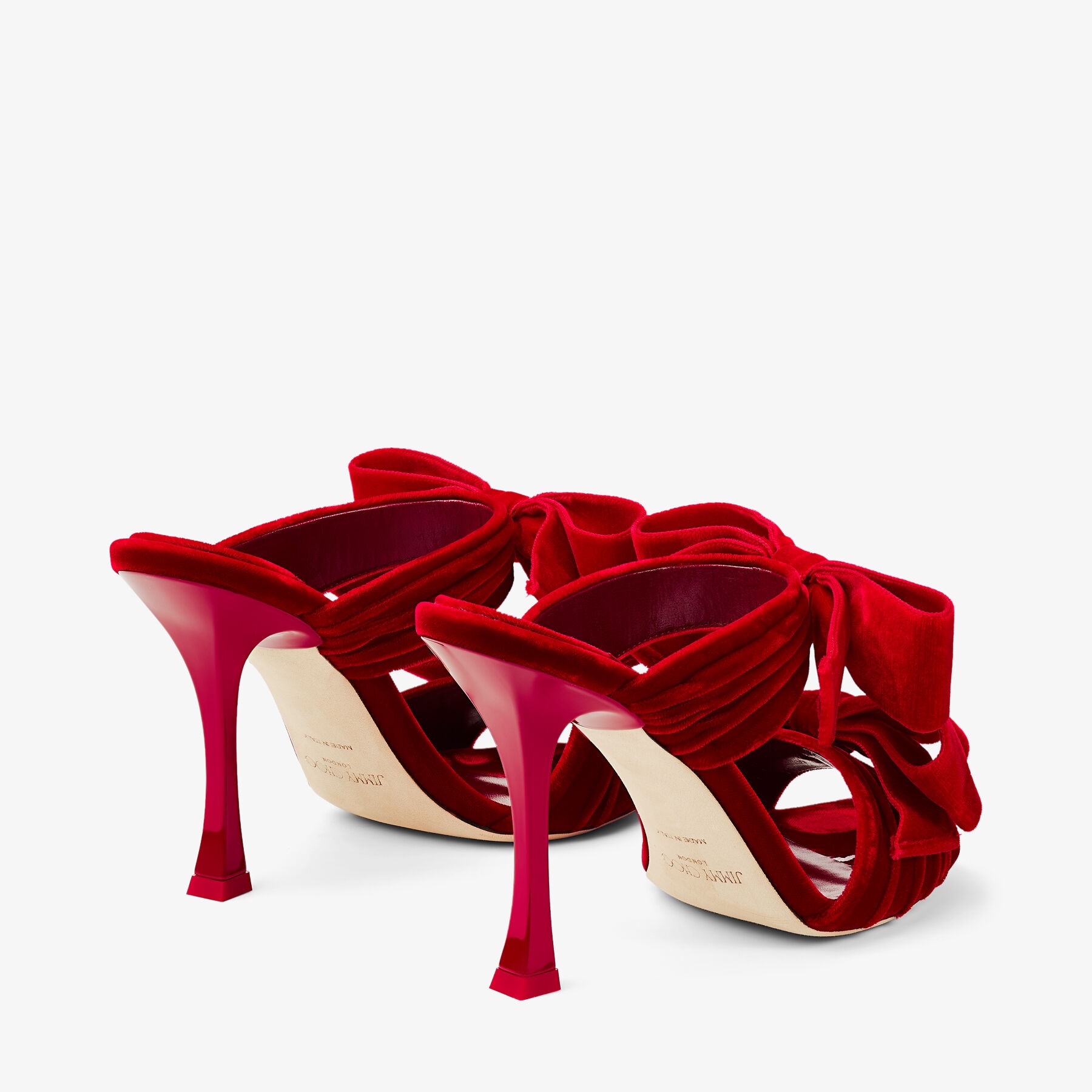 JIMMY CHOO Flaca Sandal 100 Red Velvet Sandal with Bow