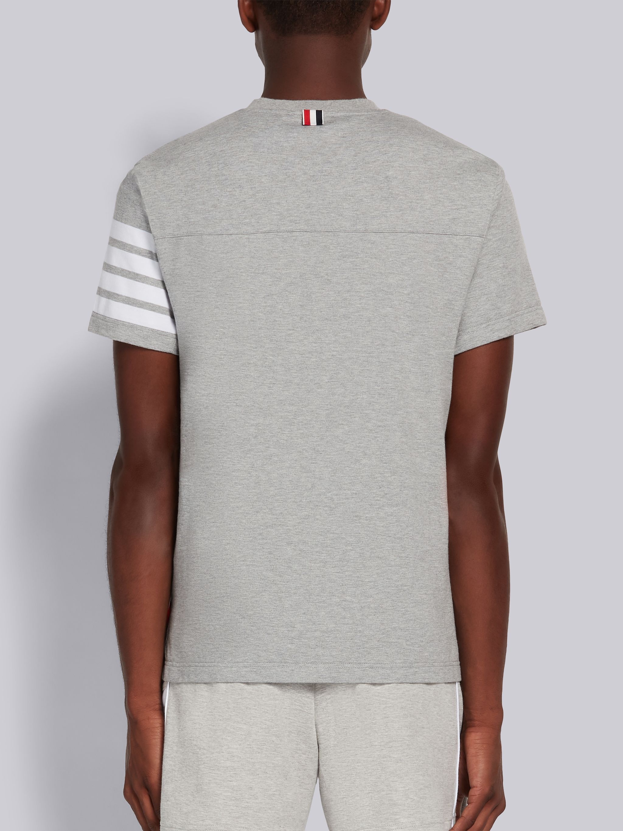 Light Grey Cotton Jersey 4-Bar Short Sleeve Yoke Seam Tee - 3