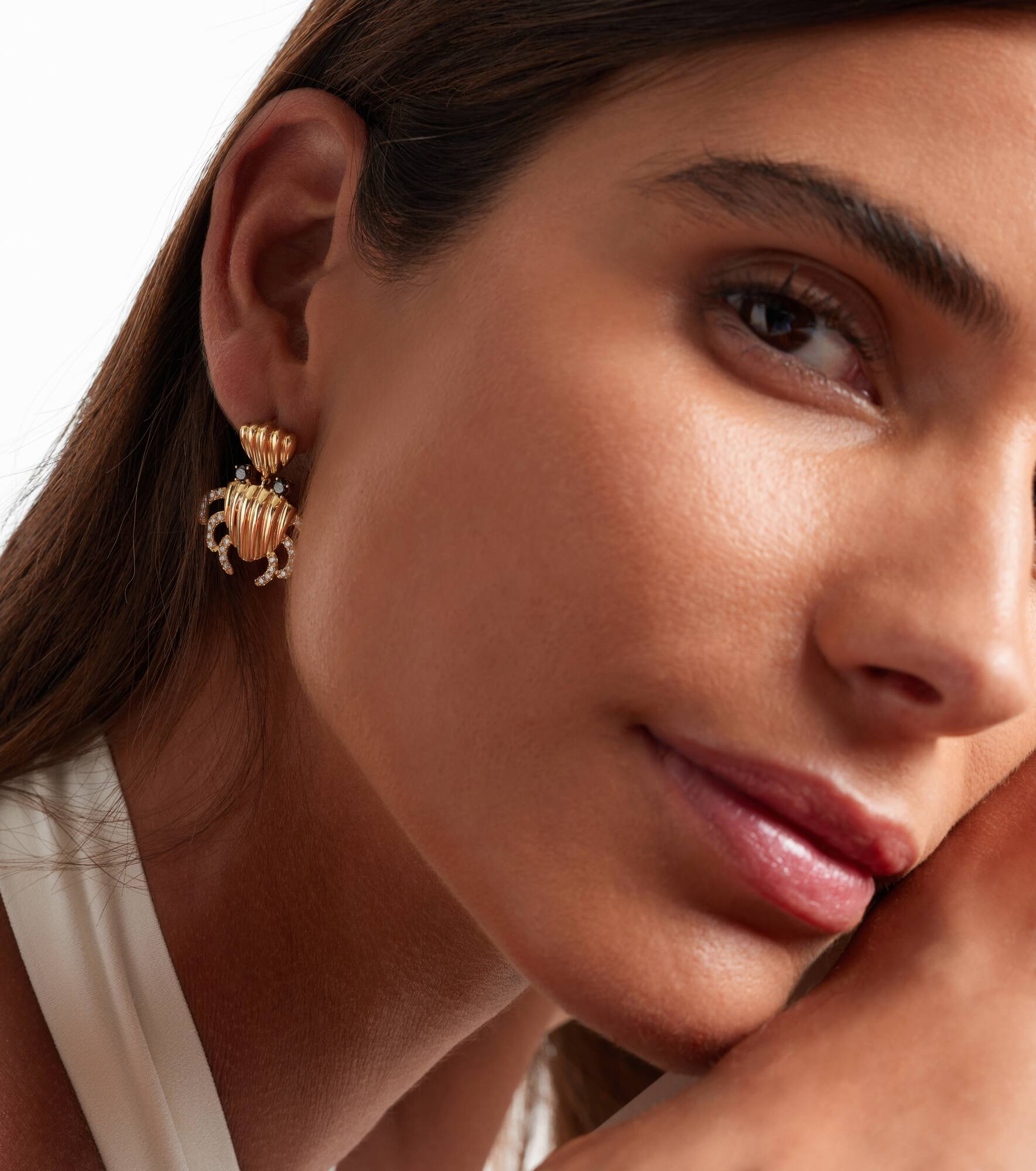 Crabe Coquillage 9kt gold earrings with diamonds - 3