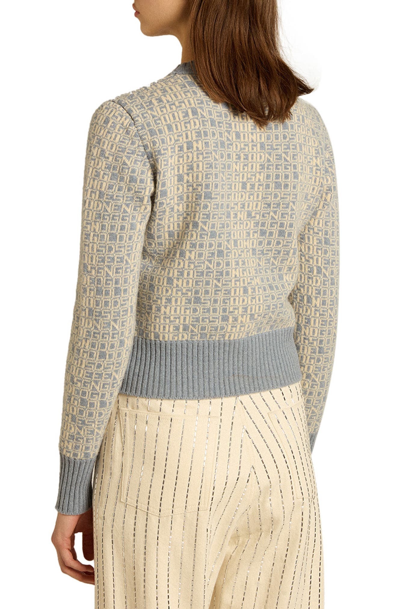 Golden Goose Logo Jacquard Wool & Cashmere Crop Sweater in Spring Lake/Lambs Wool at Nordstrom - 2