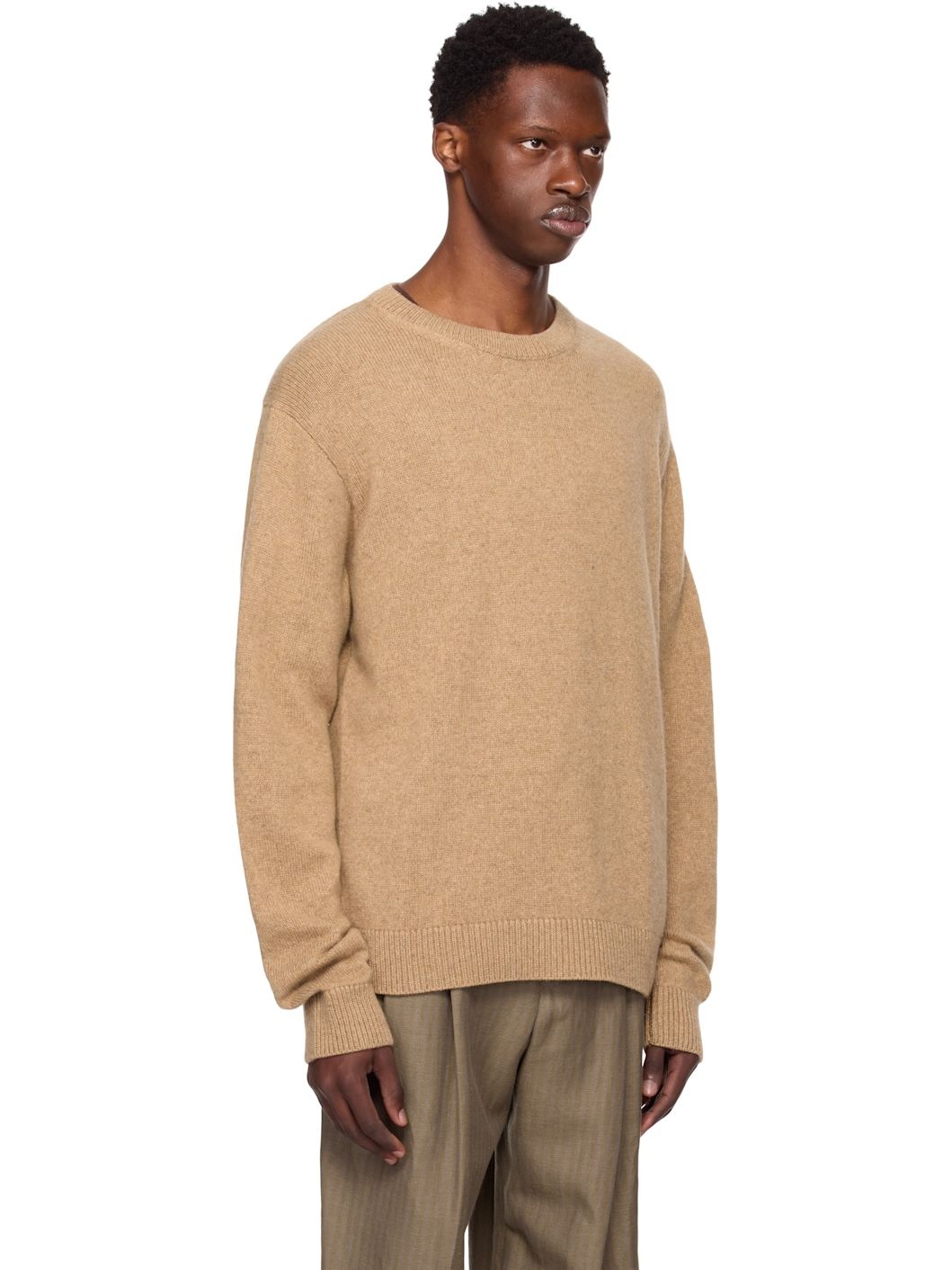 Tan Simple Crew Sweater - 2
