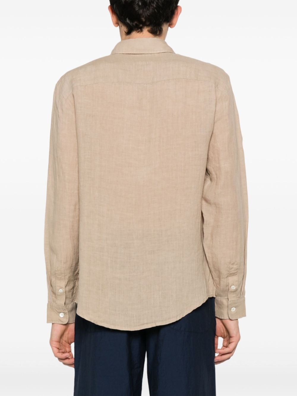 logo-embroidered linen shirt - 4