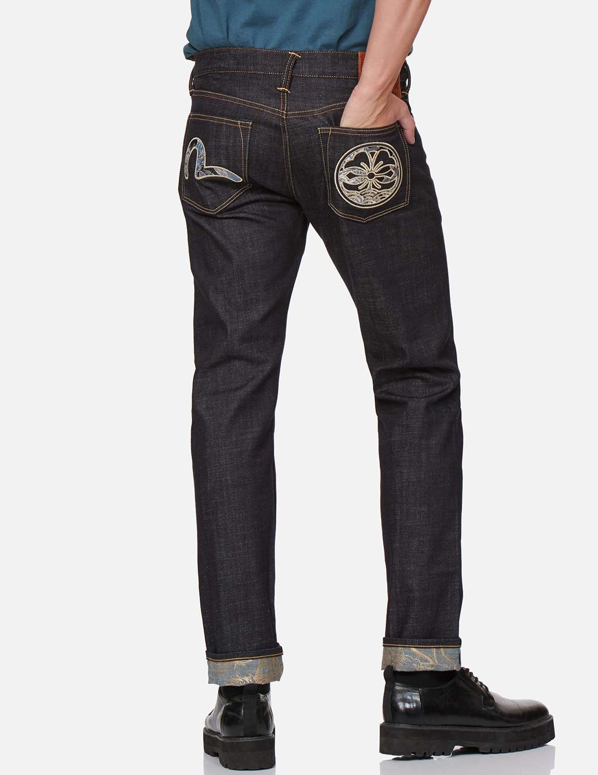 BROCADE SEAGULL AND KAMON APPLIQUÉ SLIM STRAIGHT FIT JEANS #2010 - 3