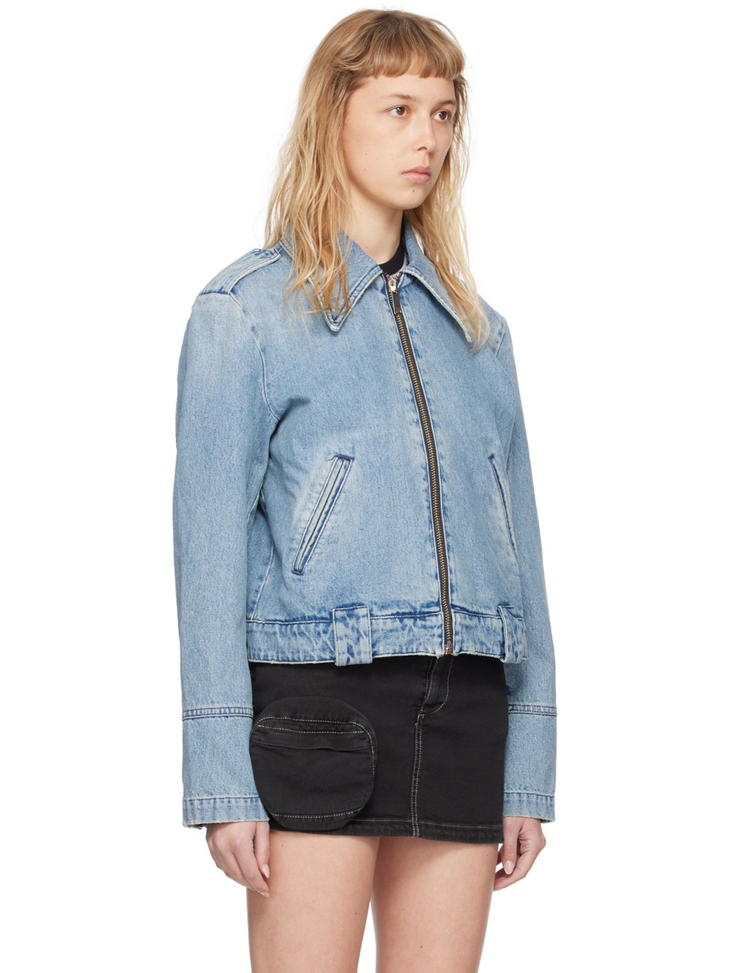 Blue Oversized Denim Biker Jacket - 2