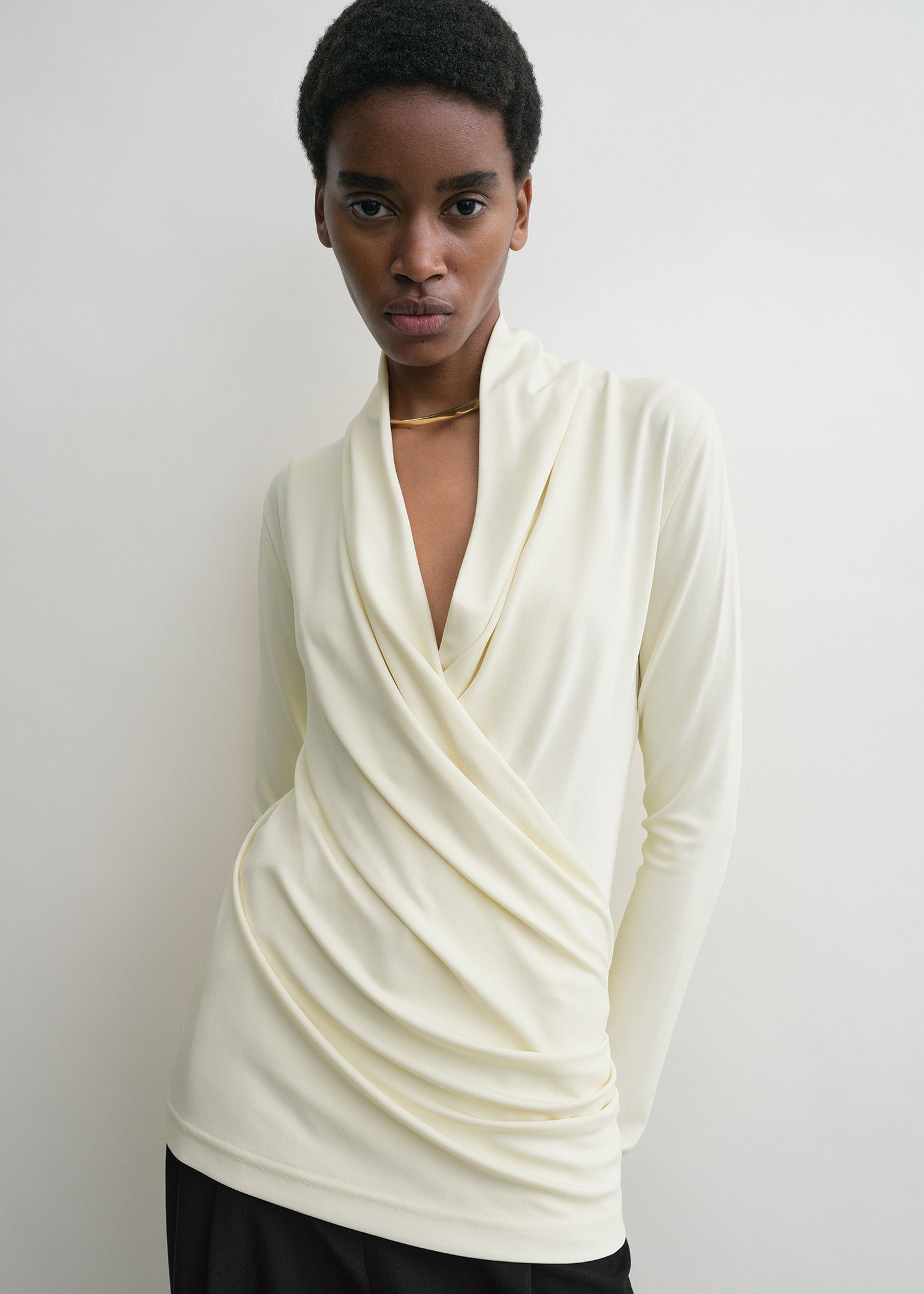 Overlapped jersey top ecru - 5