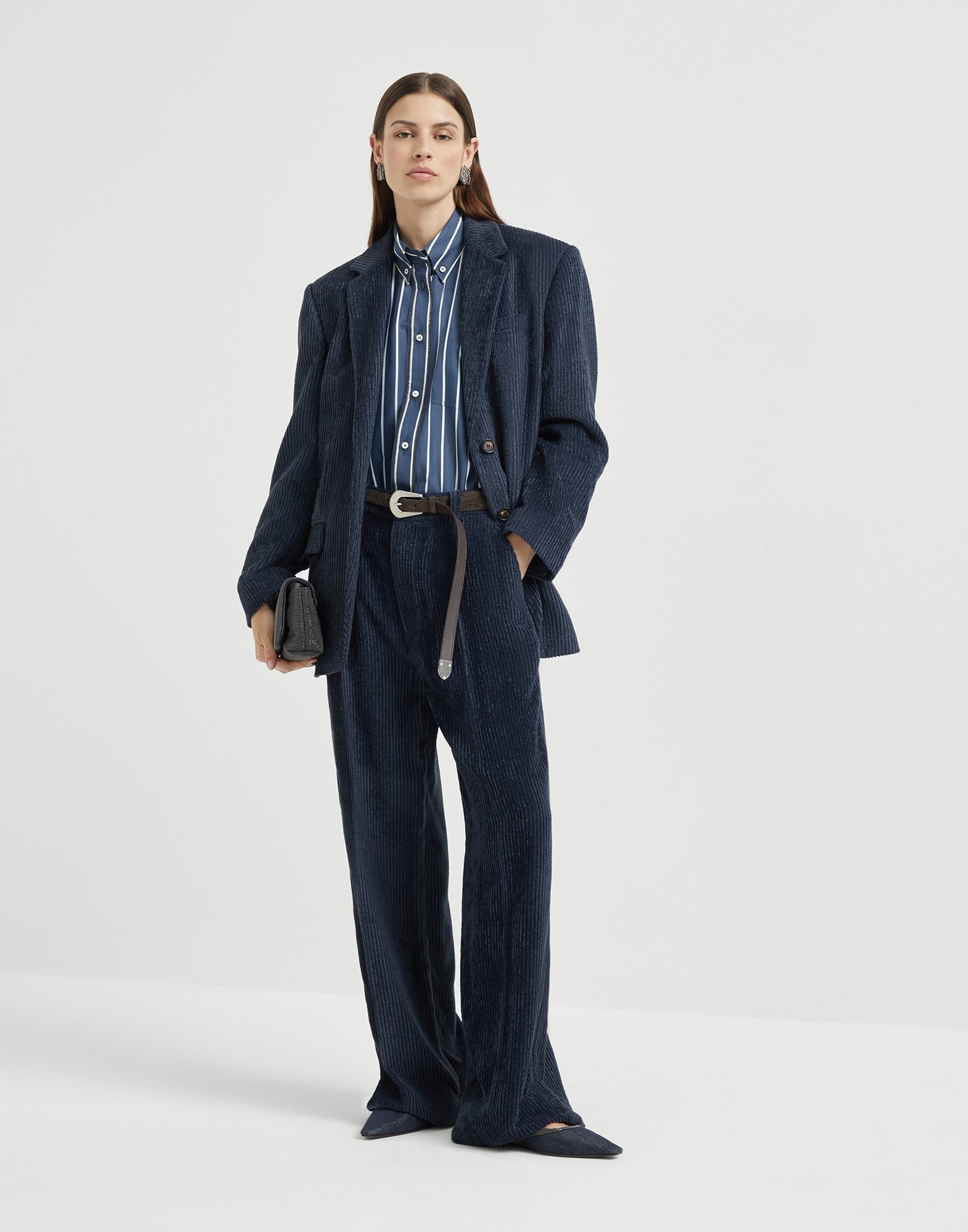 Fluid corduroy sartorial track trousers with monili - 4
