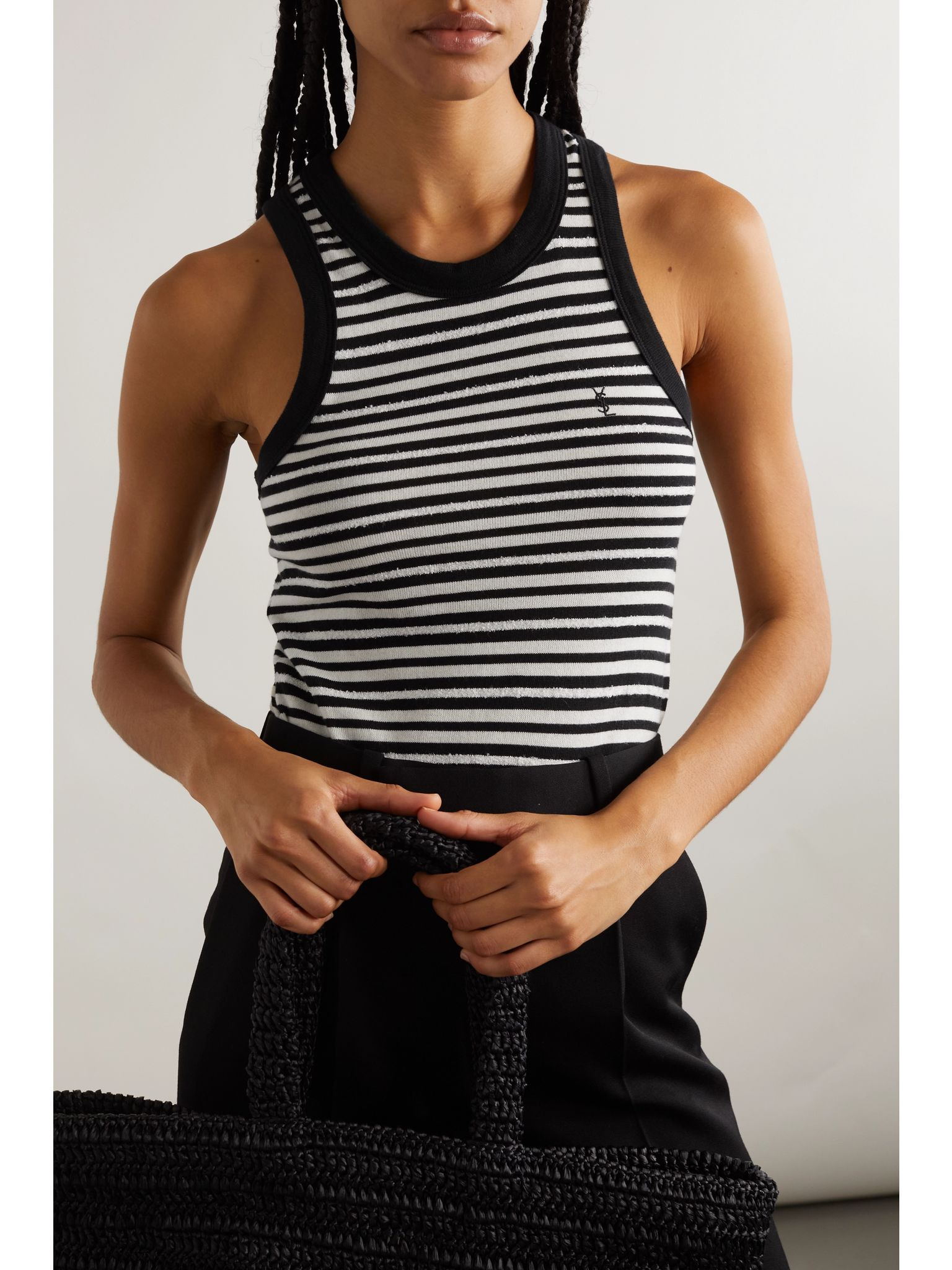 Distressed striped cotton tank Black - 3