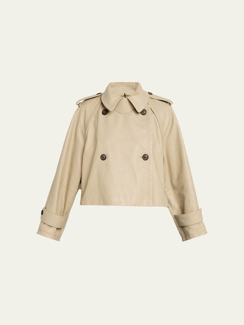Leather Double-Breasted Boxy Trench Jacket 1