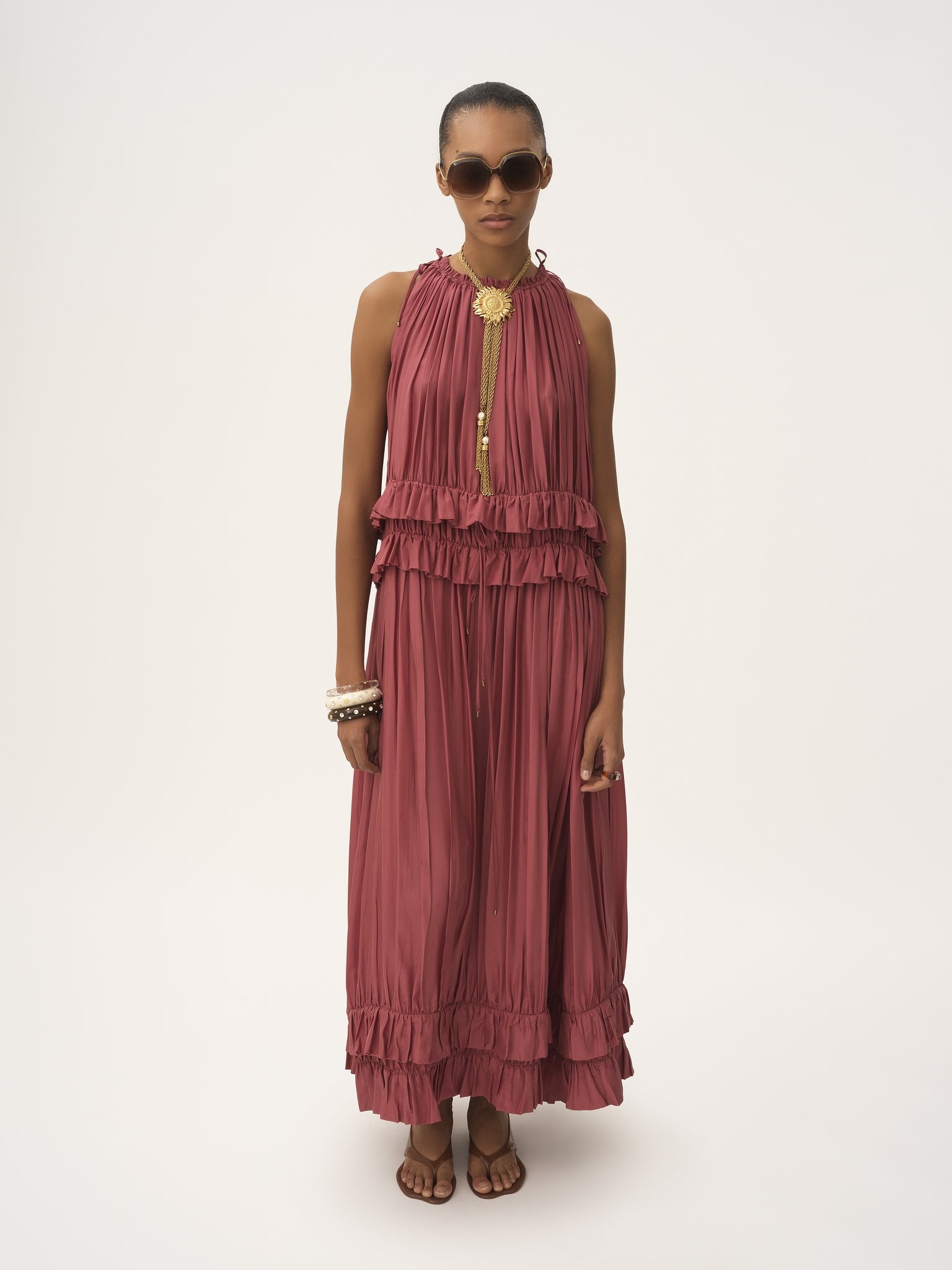 SLEEVELESS LONG DRESS IN WASHED SILK PONGÉ - 3