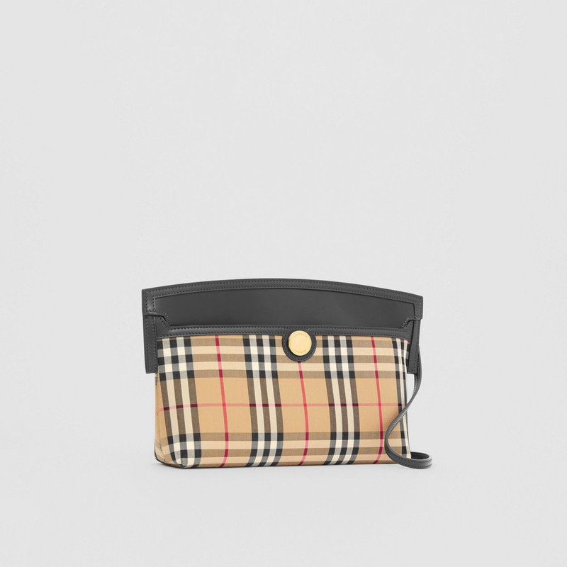 Vintage Check and Leather Society Clutch 7