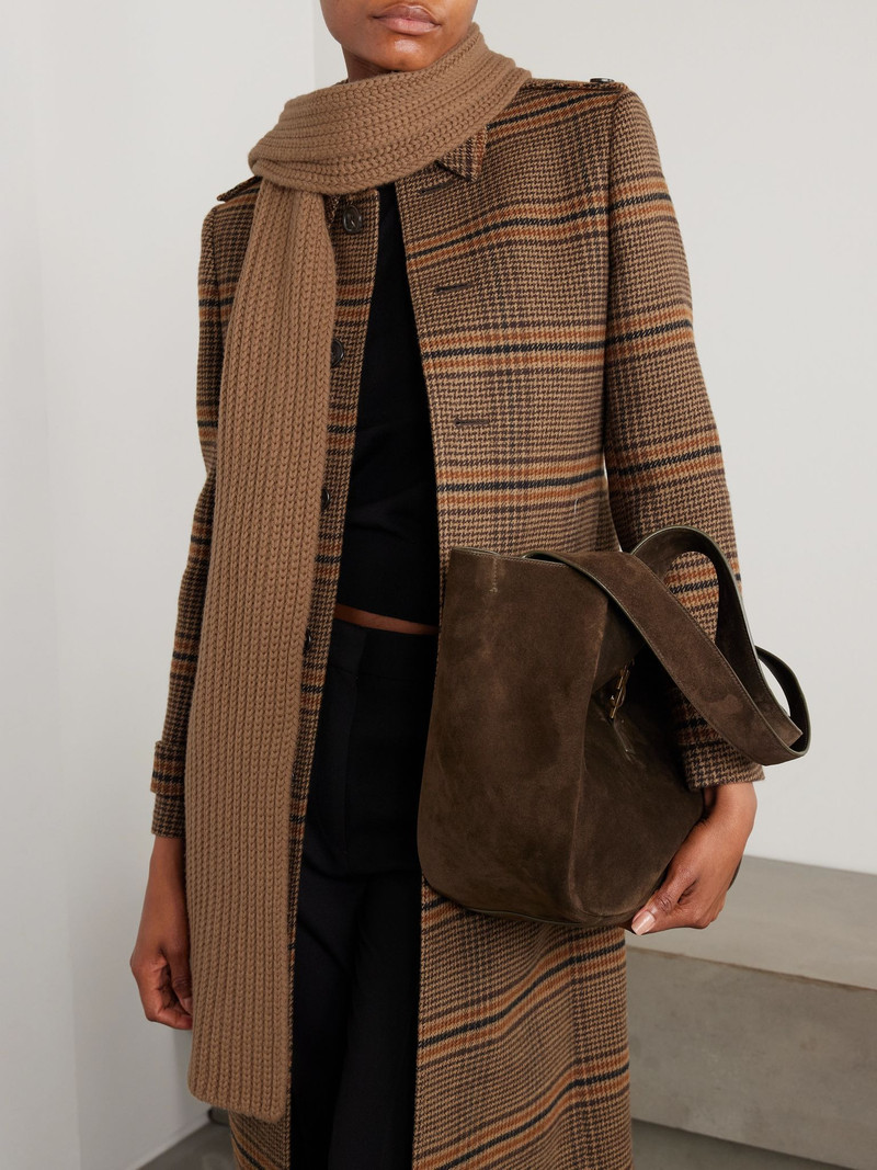 SAINT LAURENT Appliquéd ribbed cashmere scarf Brown outlook