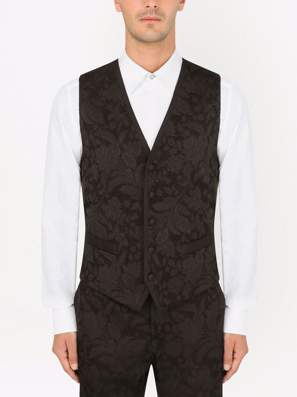 floral-jacquard three-piece suit - 6