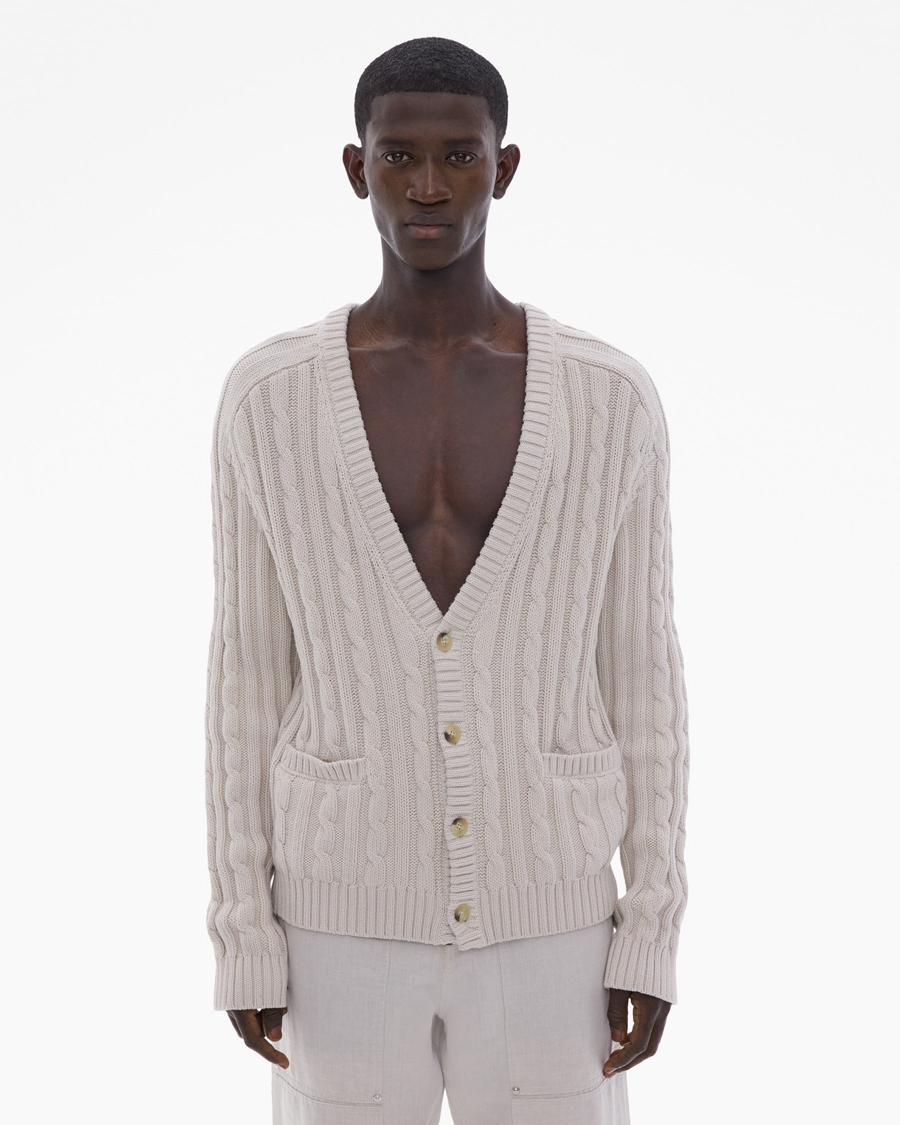 COTTON-WOOL CABLE KNIT CARDIGAN - 3