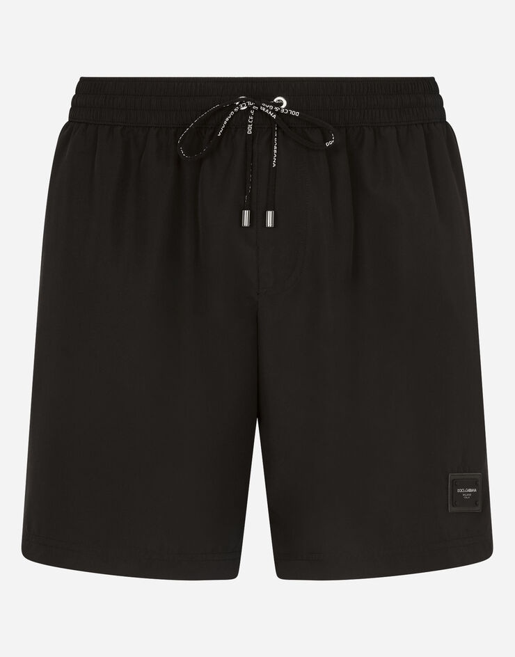 Mid-length swim trunks with branded plate - 1