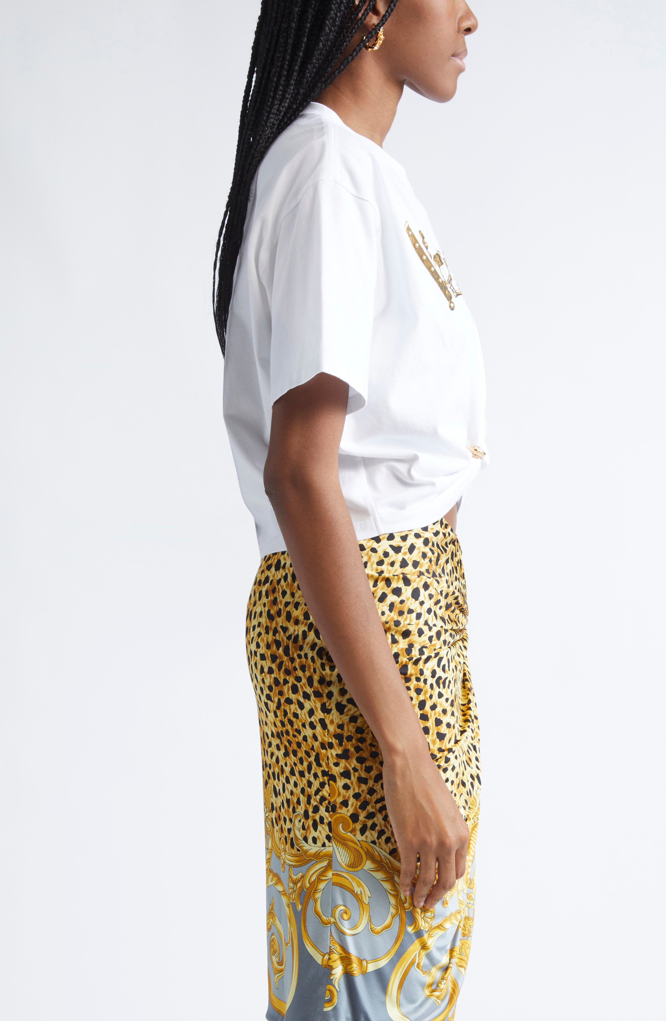 Versace Studded Chain Logo Safety Pin Graphic T-Shirt in Optical White at Nordstrom - 4