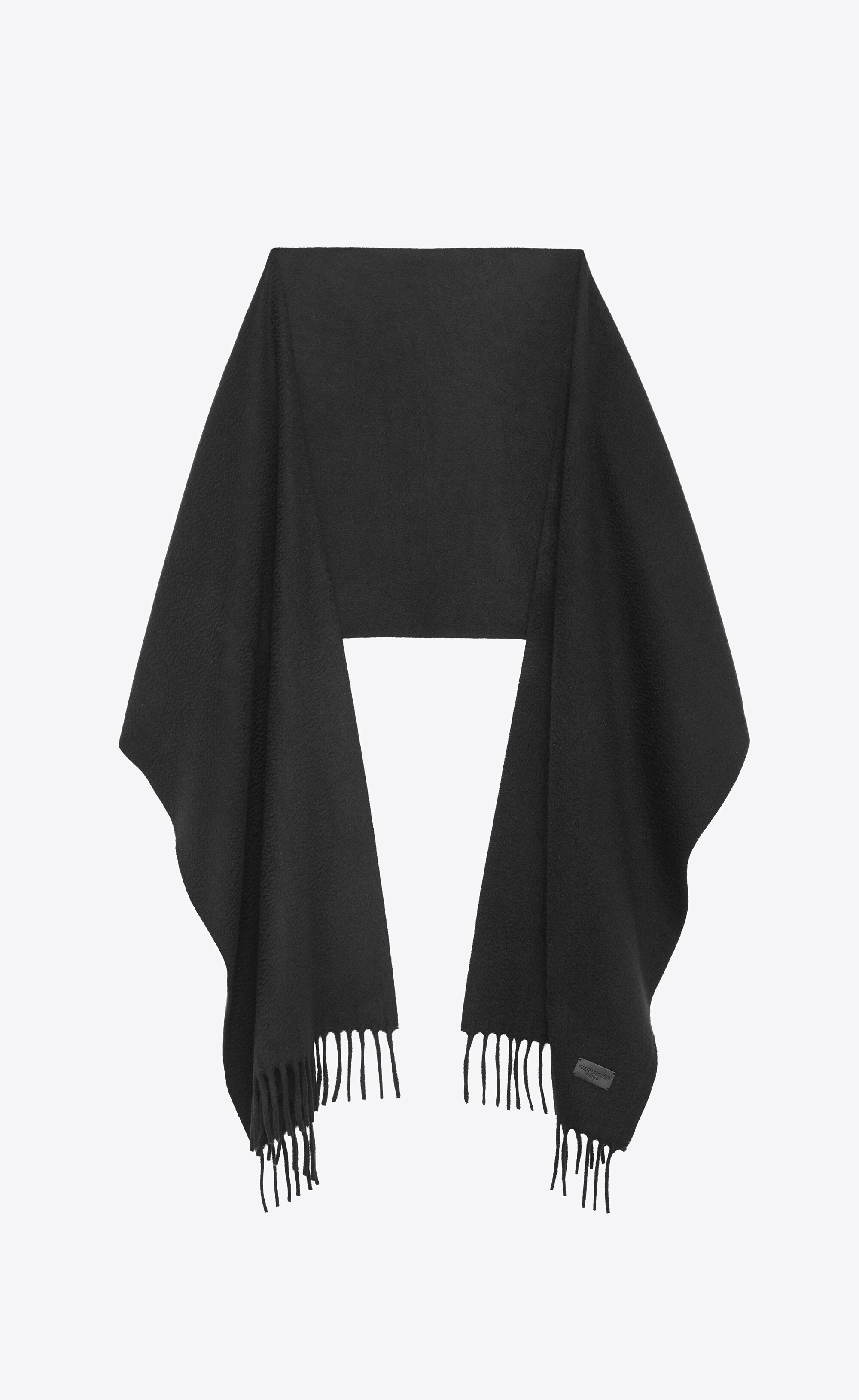 knit fringed scarf in black cashmere - 2