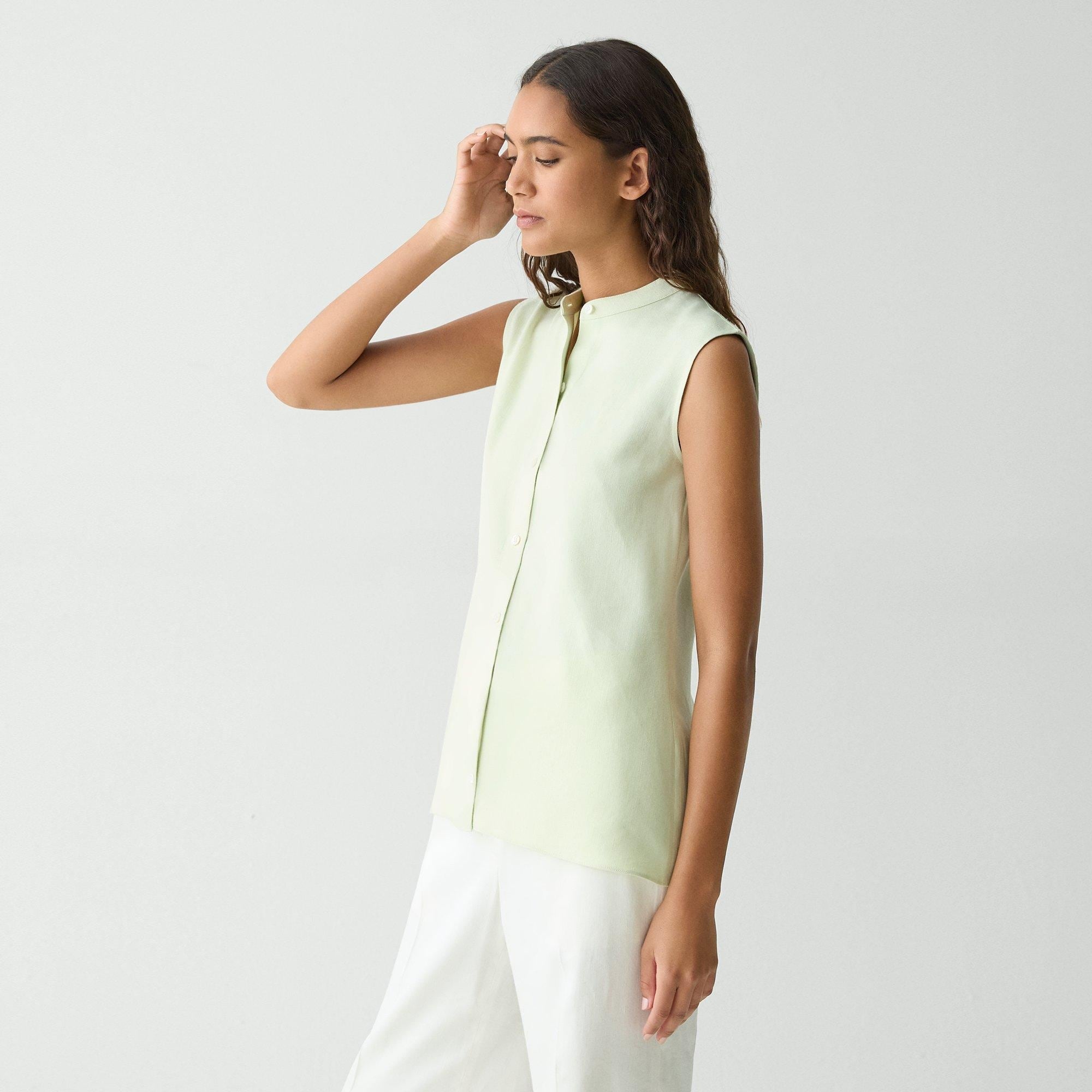 Sleeveless Asymmetrical Shirt in Linen-Viscose - 3