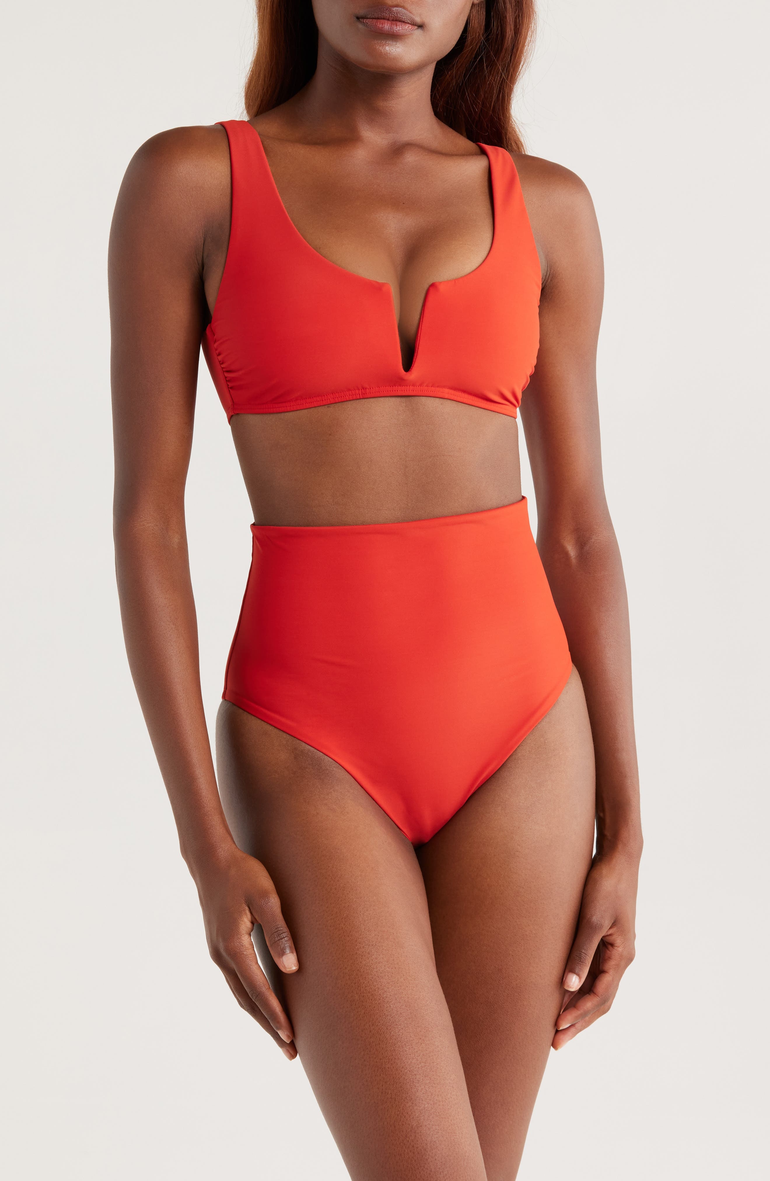 BONDI BORN Faith High Waist Bikini Bottoms in Rosso at Nordstrom - 7