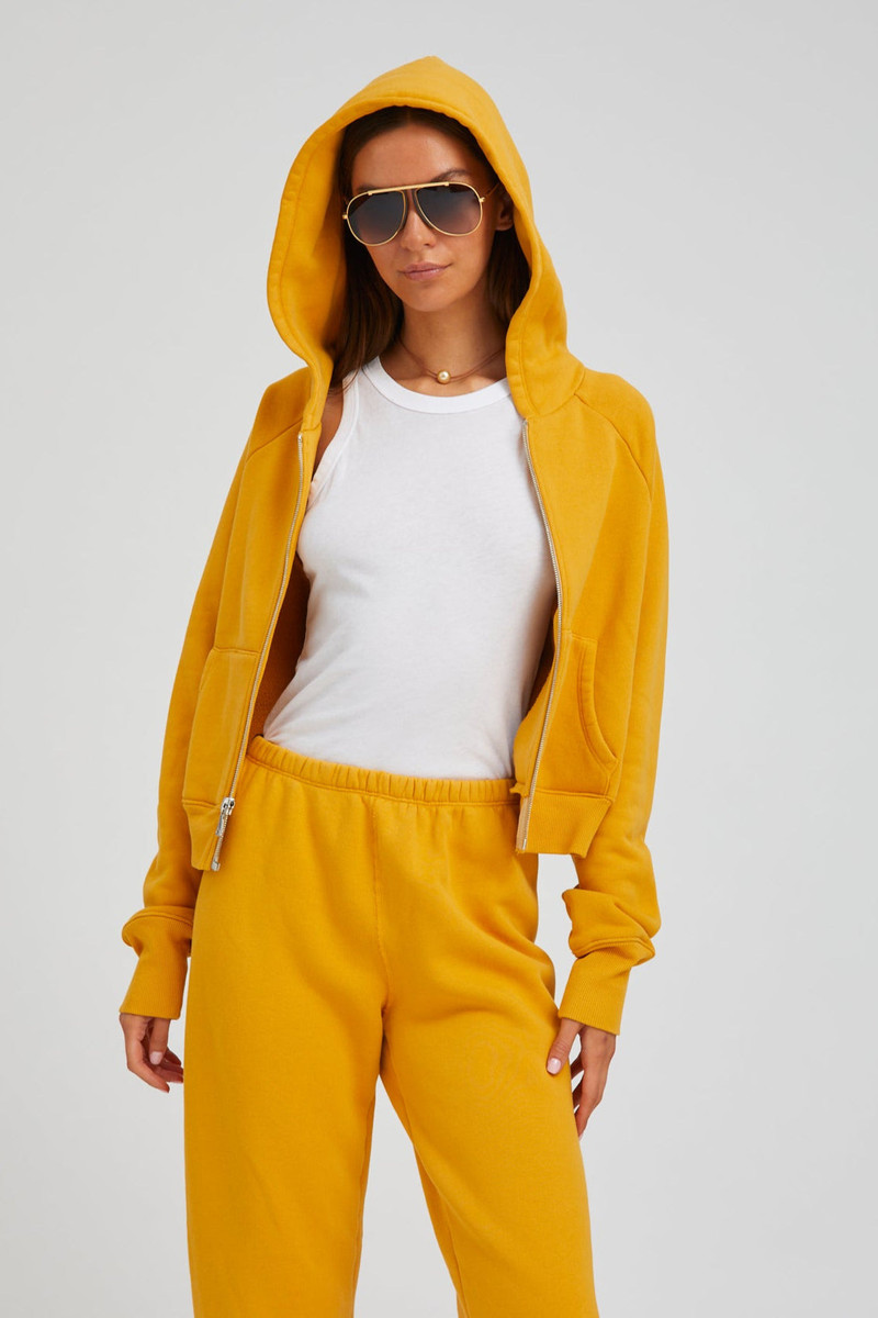SPRWMN MUSTARD COTTON SHRUNKEN ZIP UP HOODIE outlook