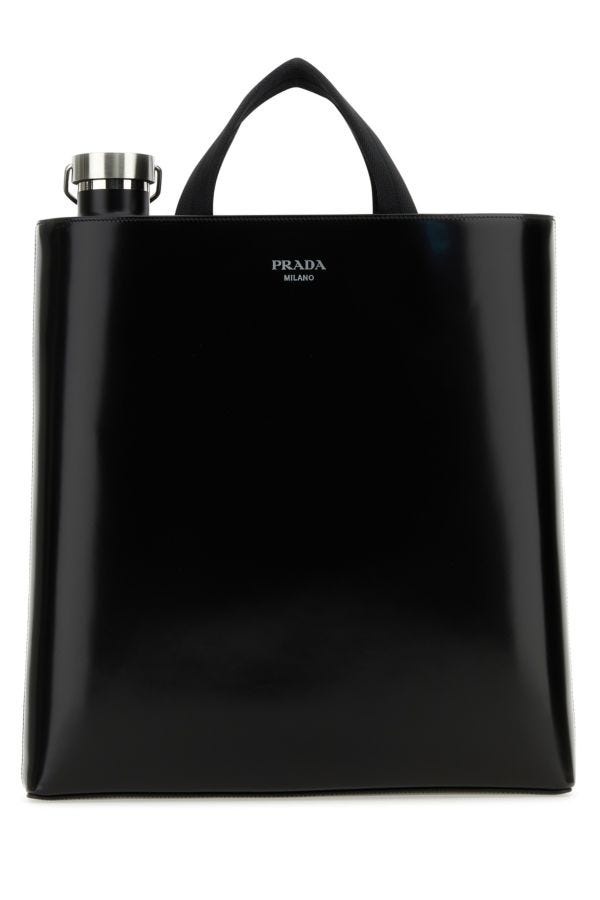 Prada Man Black Leather Shopping Bag - 1