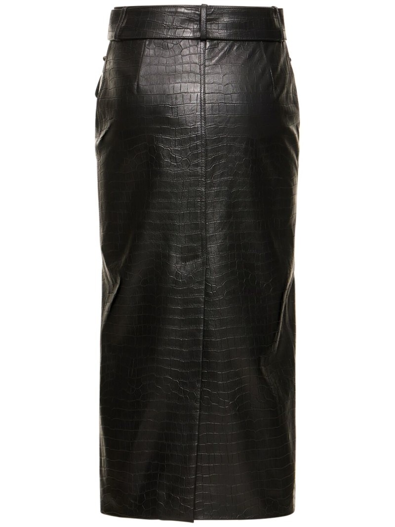 Croco print leather midi skirt w/ studs - 3