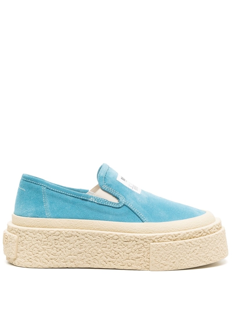 logo-patch suede flatform sneakers - 1