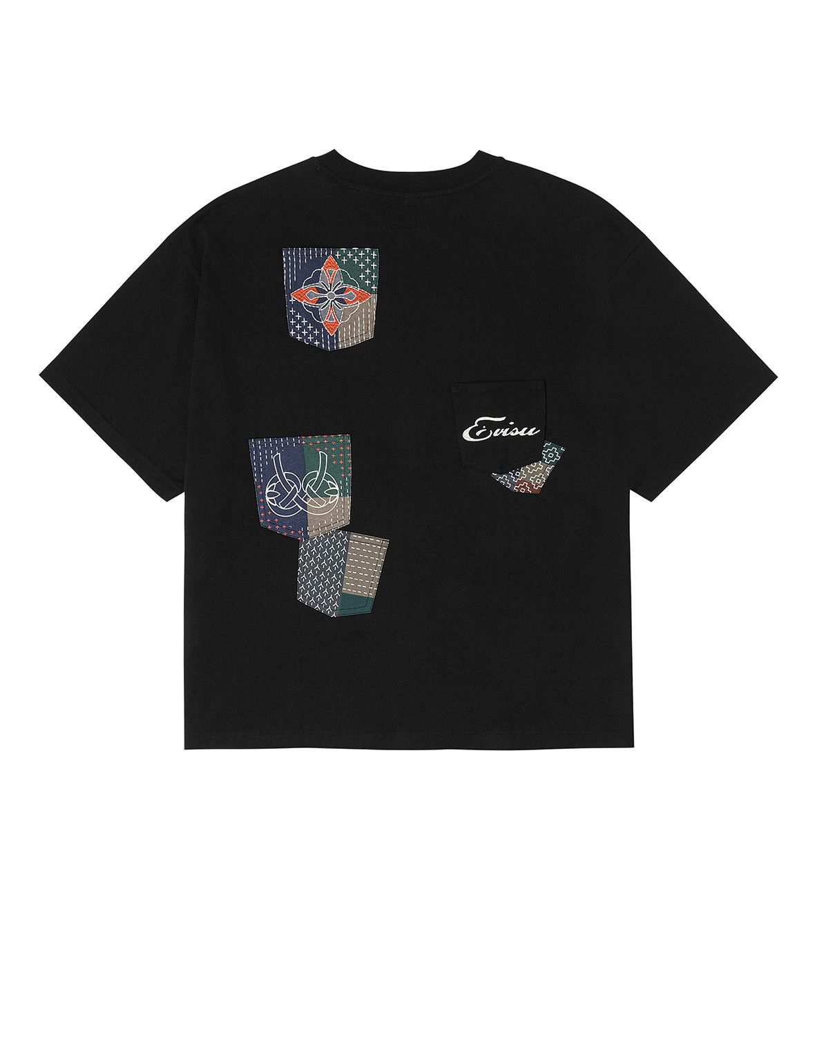 Multi-pocket Color Blocking Sashiko Loose Fit T-shirt - 15