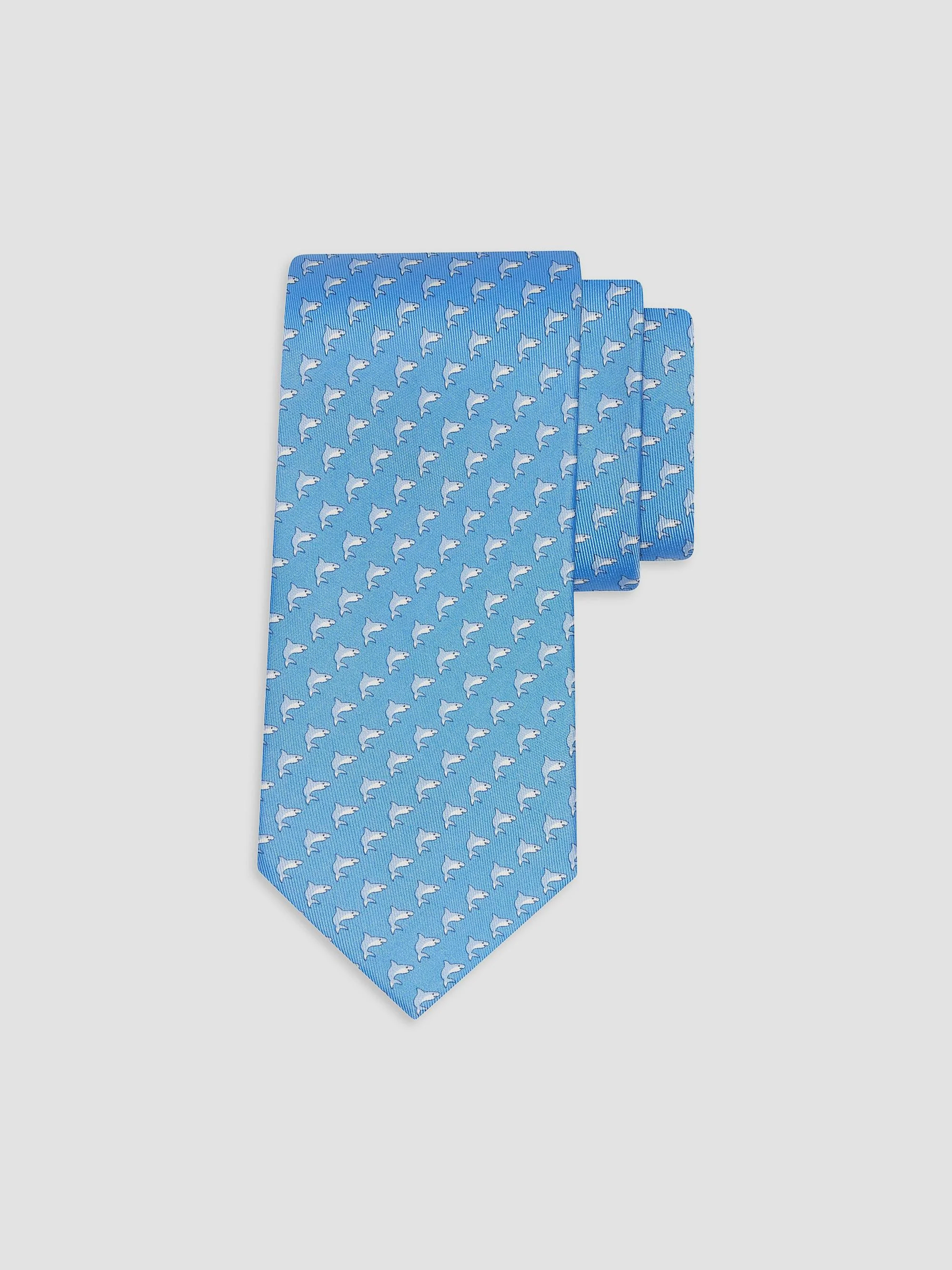 Men's Shark Print Silk Tie - Azzurro Avorio - 1