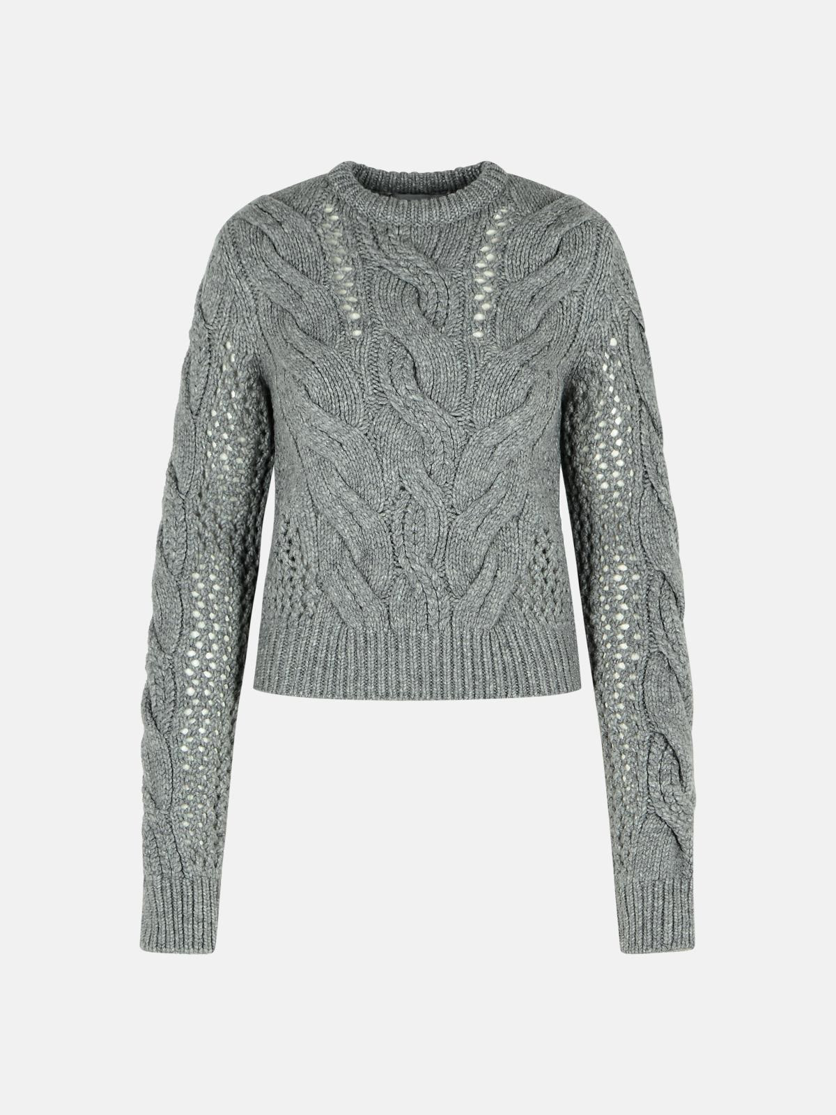 'RADIO' MEDIUM GREY WOOL BLEND CREW NECK SWEATER WITH BRAIDS - 1
