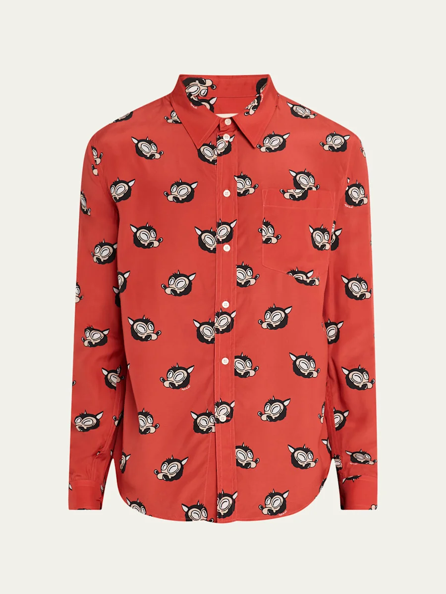 Men's Wolf-Print Point Collar Sport Shirt - 1