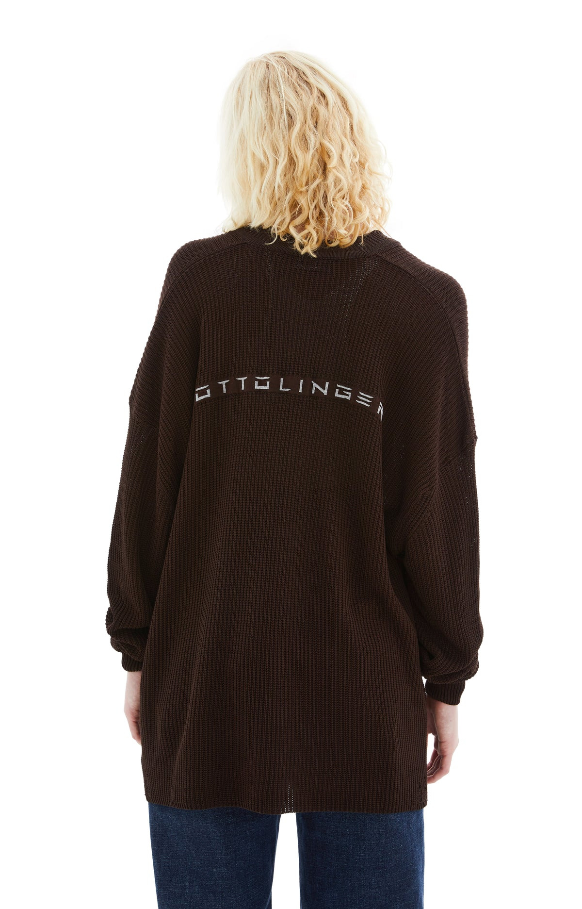 KNIT OPEN COLLAR SWEATER (BROWN) - 4
