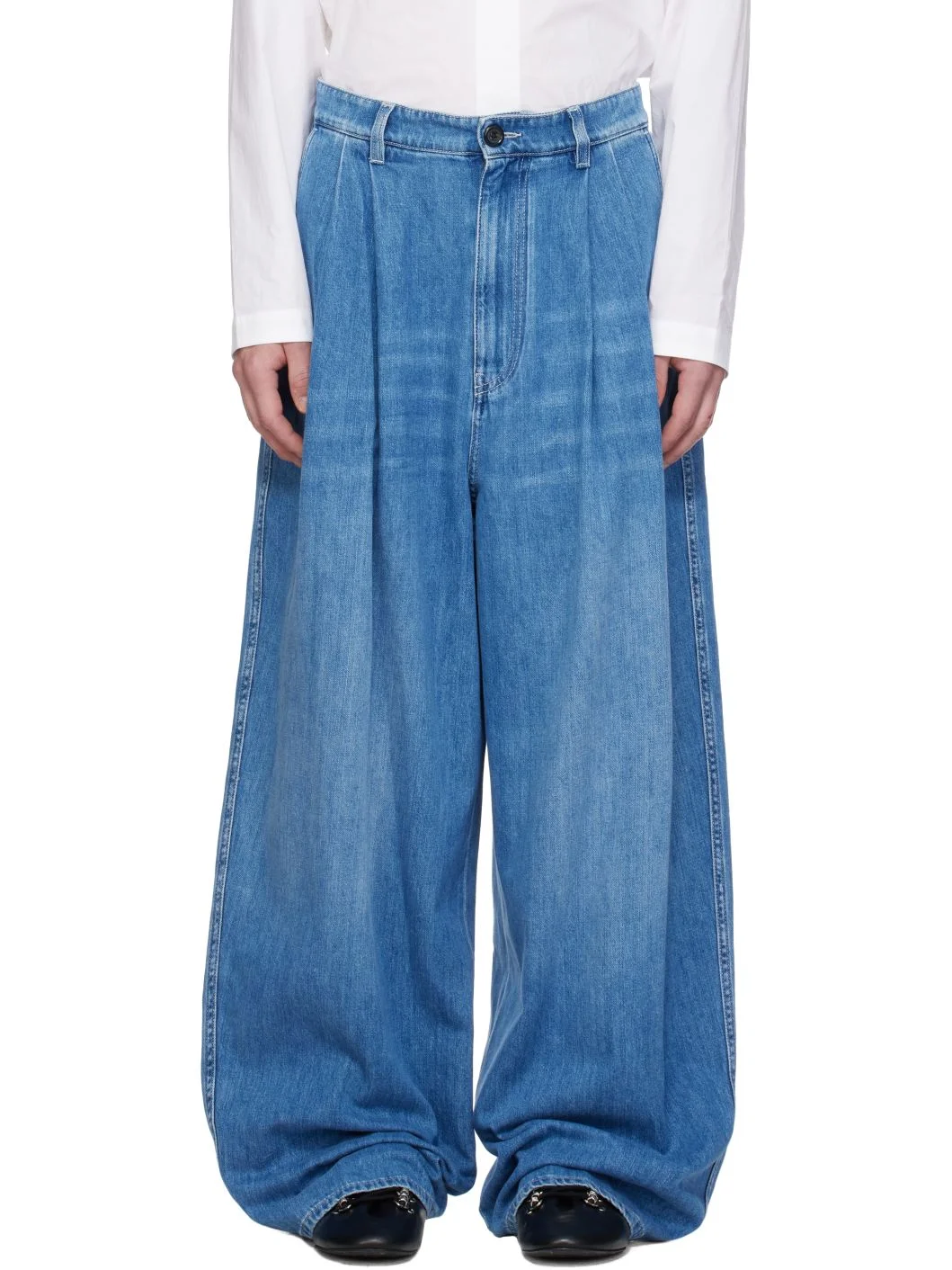 Blue Pleated Jeans - 1