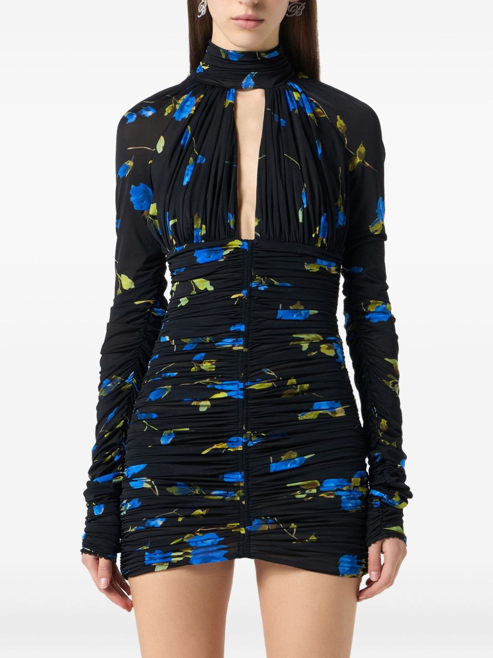 ruched floral-print mini dress - 3