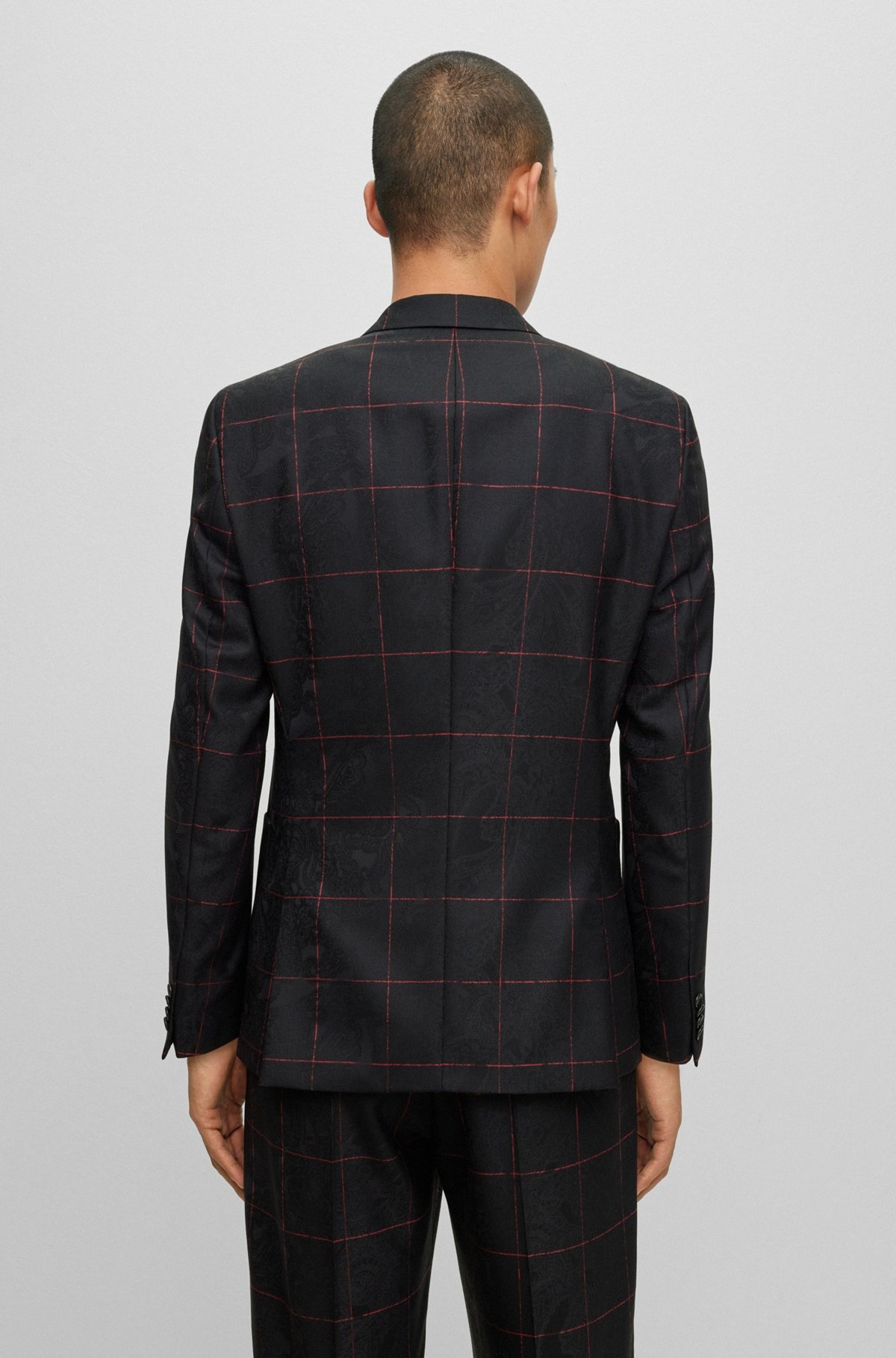 SLIM-FIT JACKET IN CHECKED VIRGIN WOOL - 4