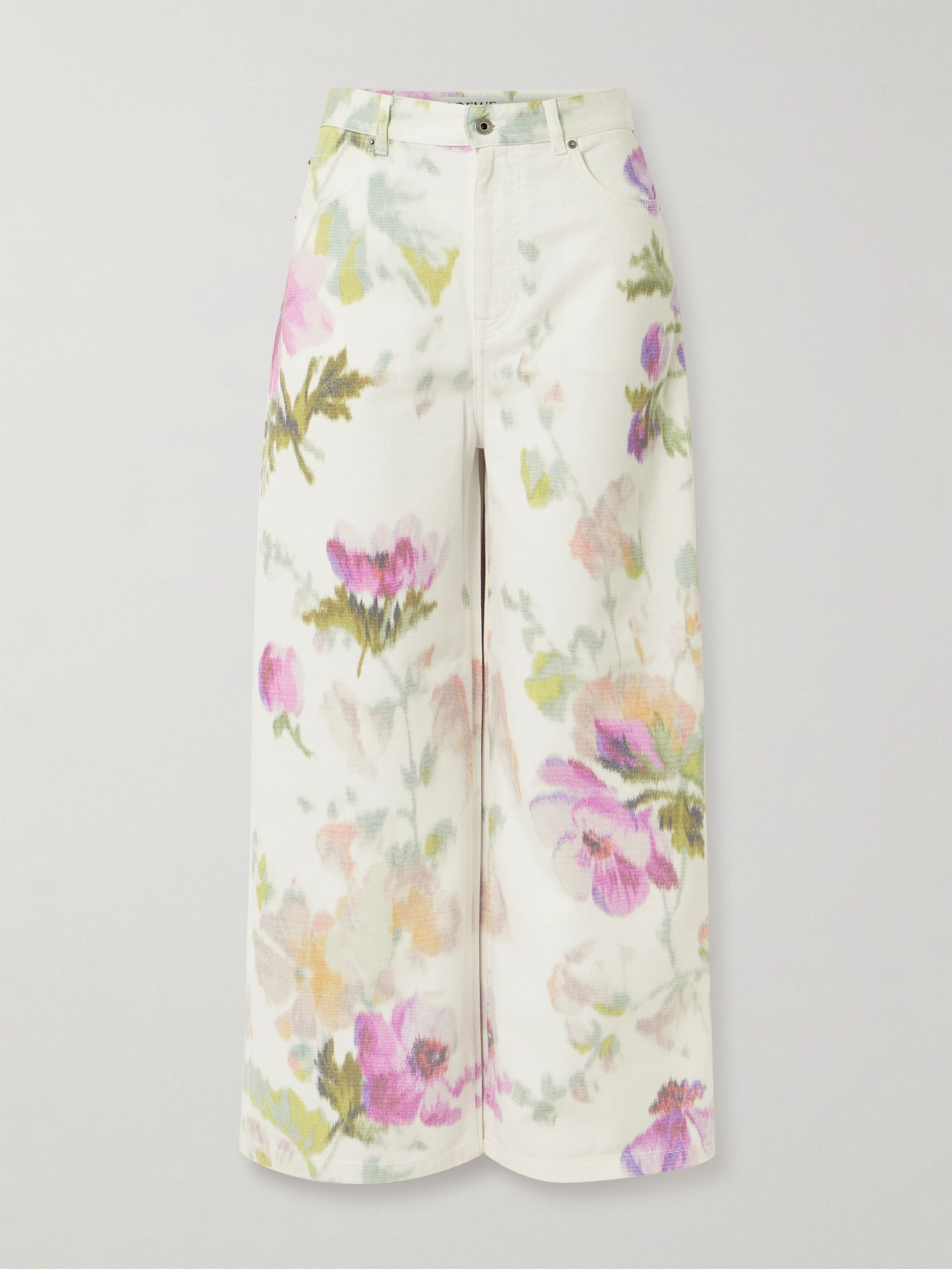 Floral-print high-rise straight-leg jeans White - 1