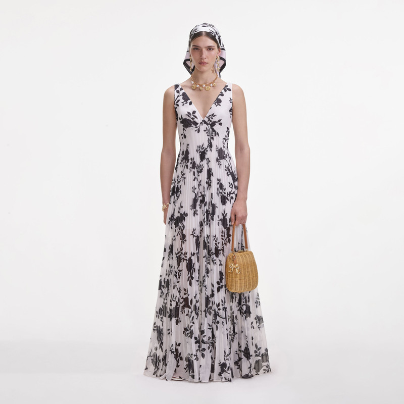 꽃 인쇄 Chiffon Maxi 드레스 - 1