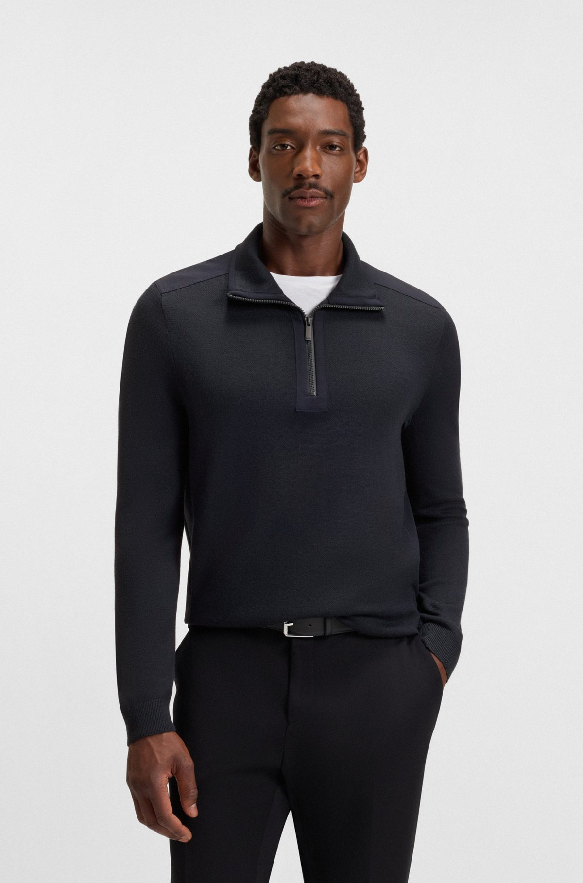 ZIP-NECK SWEATER WITH SOFTSHELL TRIMS - 2