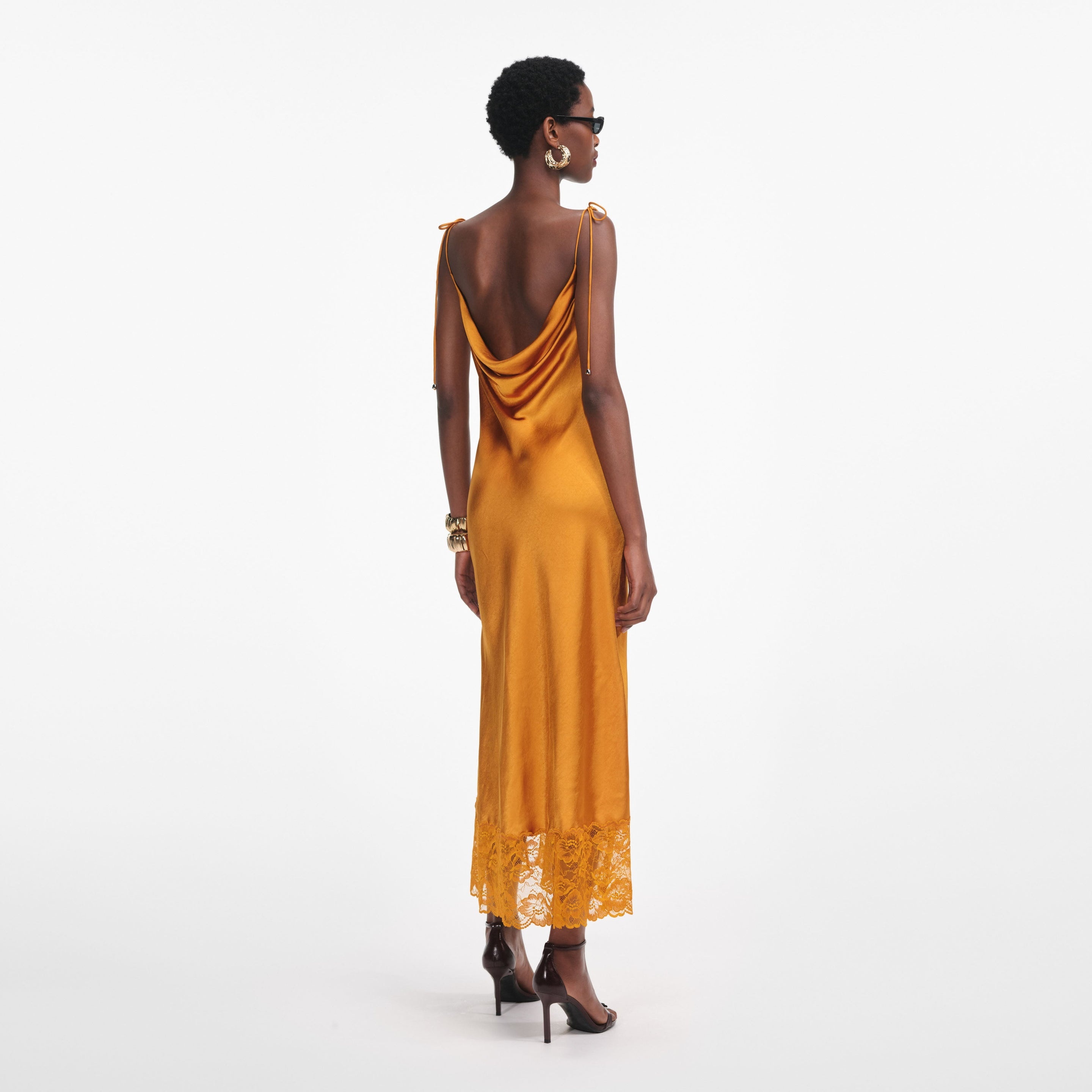 Burnt Orange Satin Midi Dress - 3