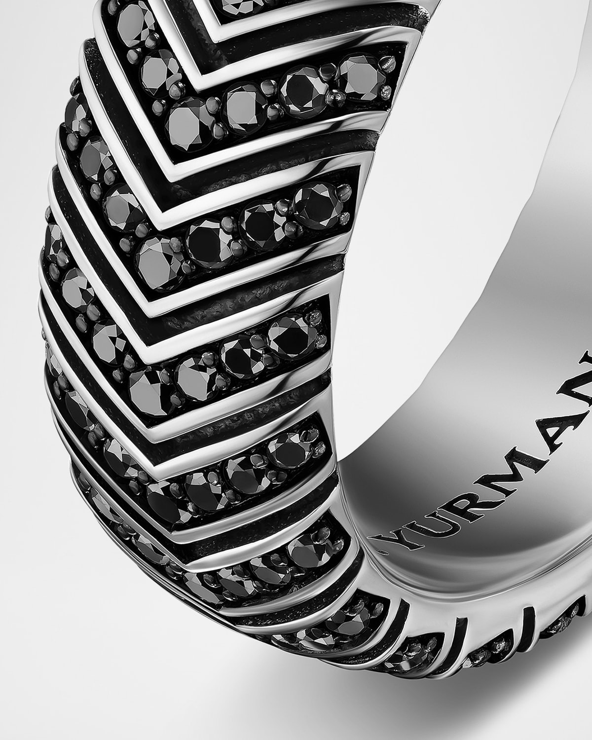 Men's Chevron Band Ring in Silver with Diamonds, 8mm - 5