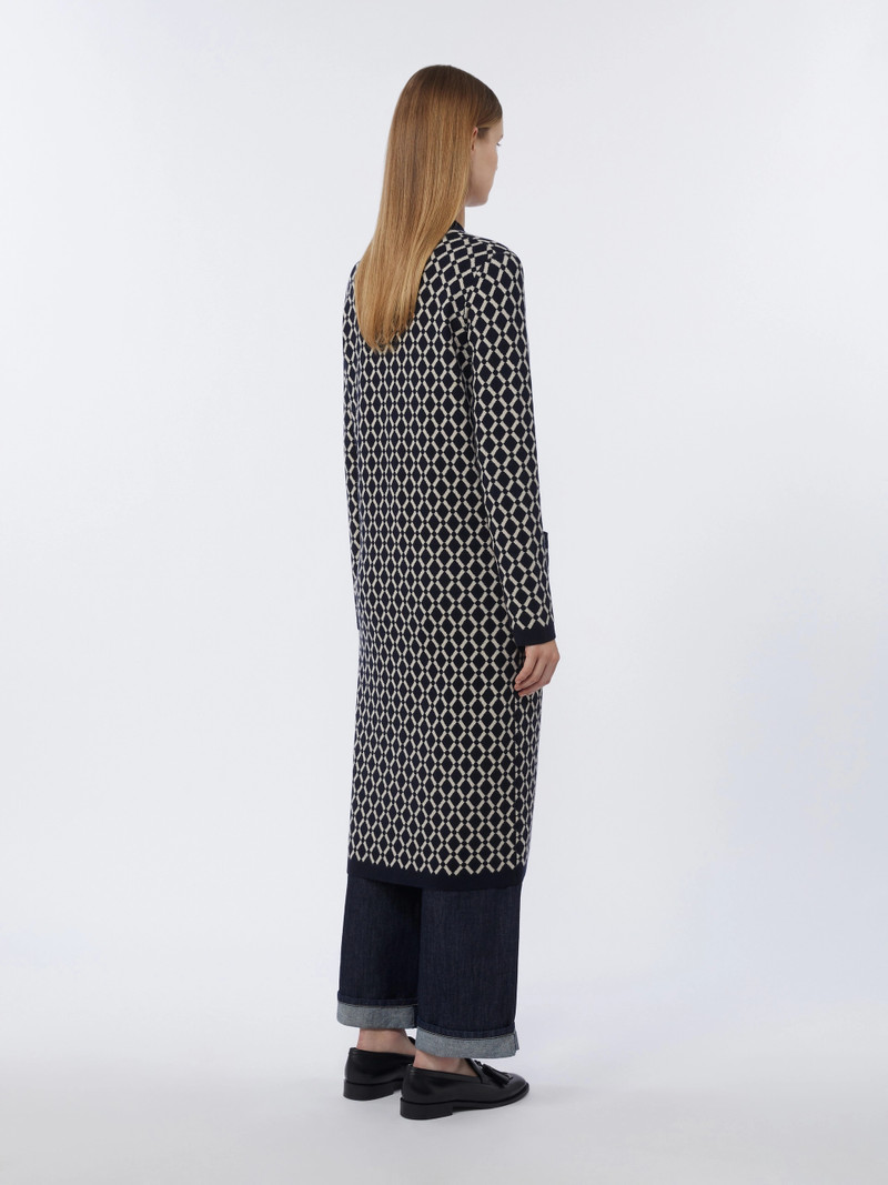 AZZURRO Long jacquard wool cardigan - ULTRAMARINE 4