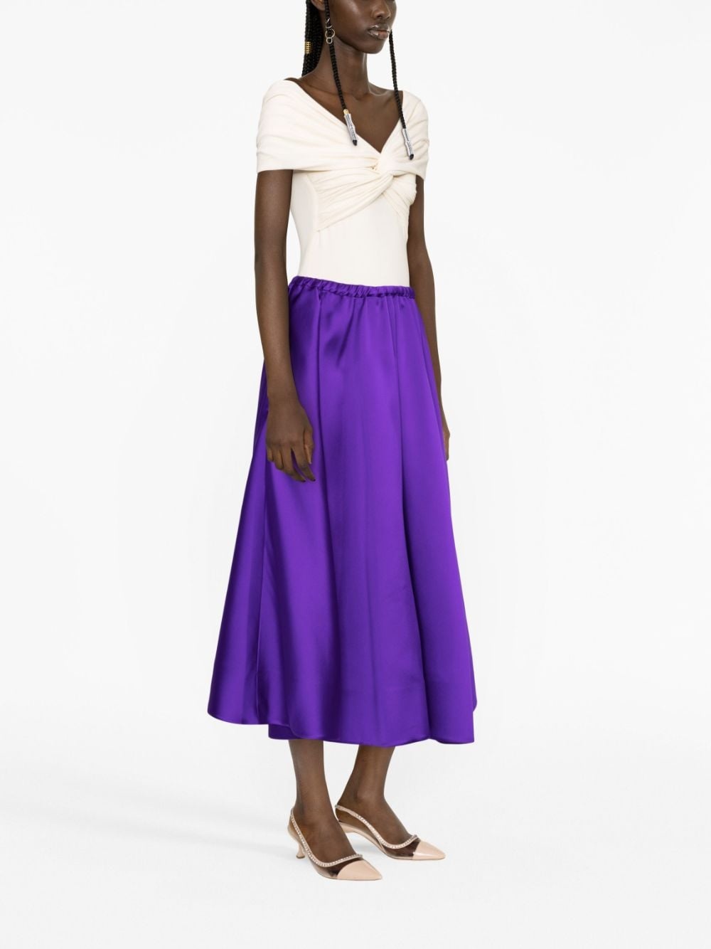 pleated A-line silk skirt - 3