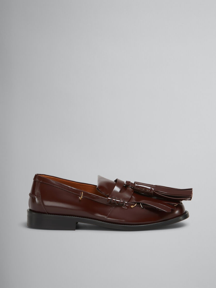 BURGUNDY LEATHER BAMBI LOAFER WITH MAXI TASSELS - 1