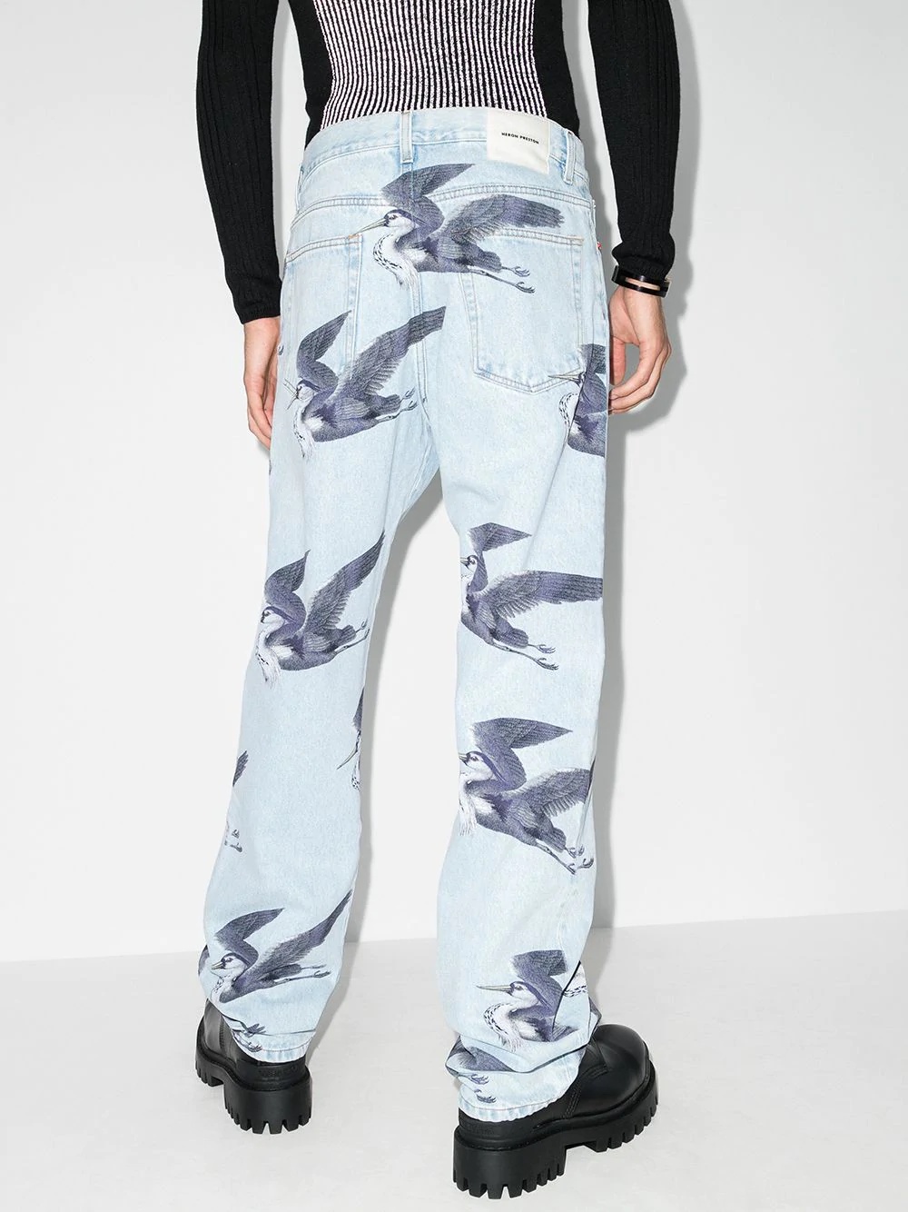 Bird-print wide-leg jeans - 3